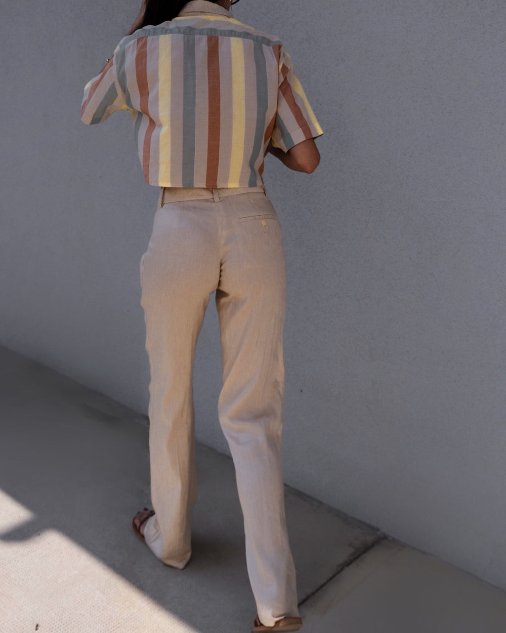 Beige linen blend pants