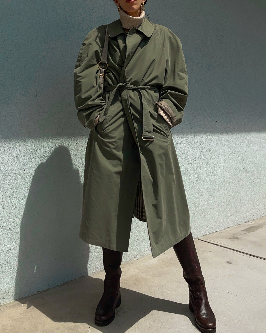 Military green trench coat