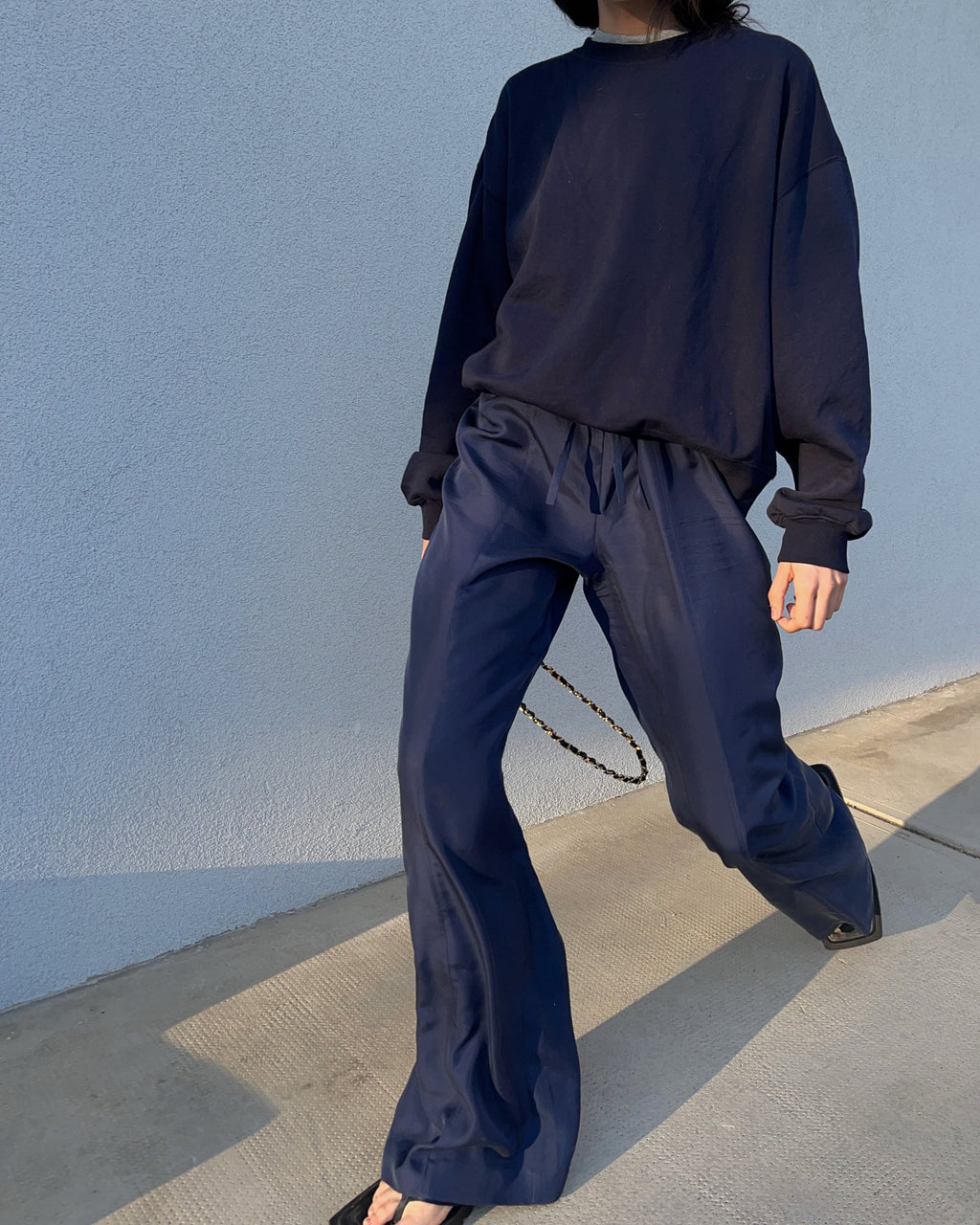 100 silk blue trousers