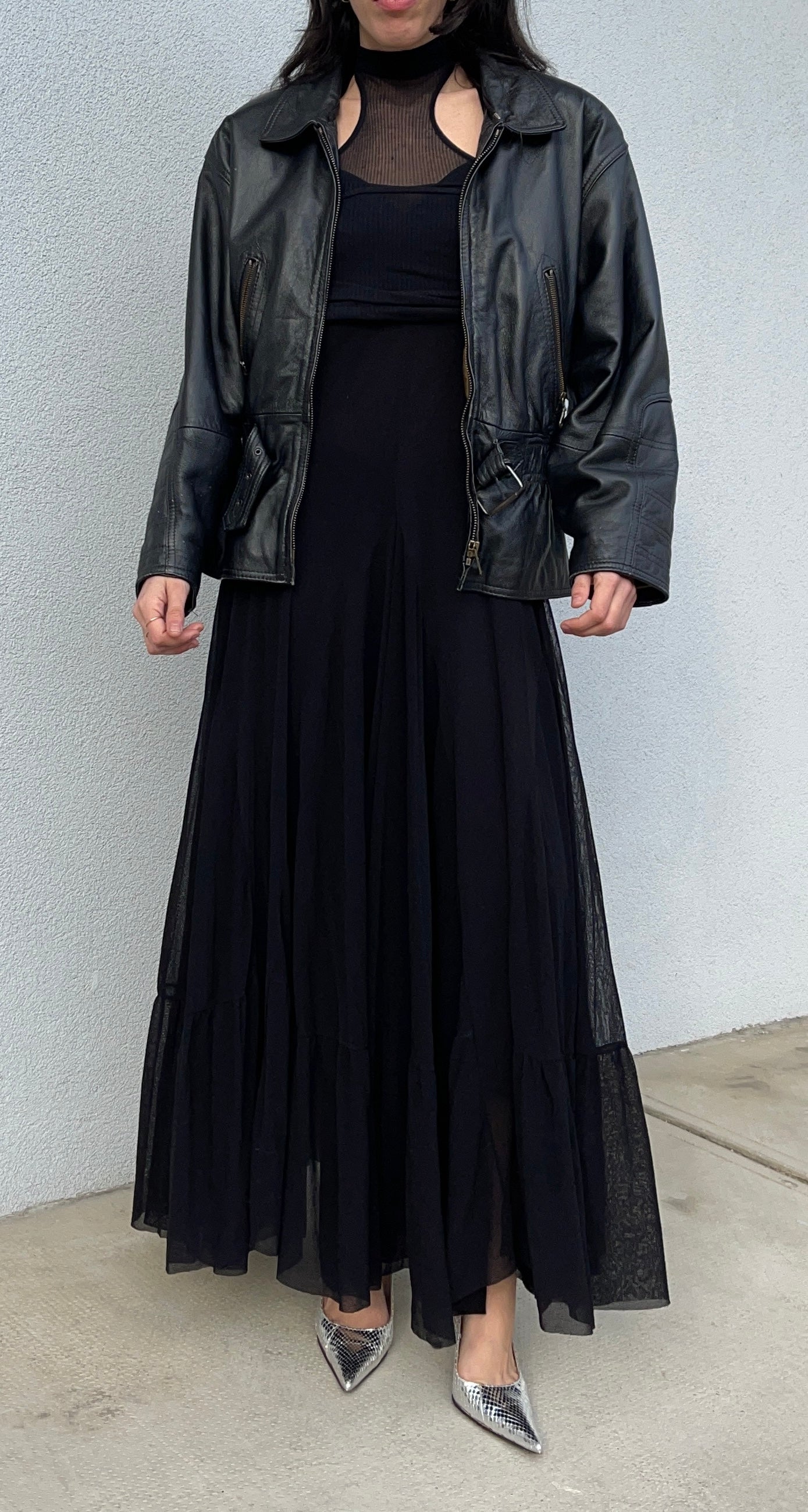 Leather bomber jacket
