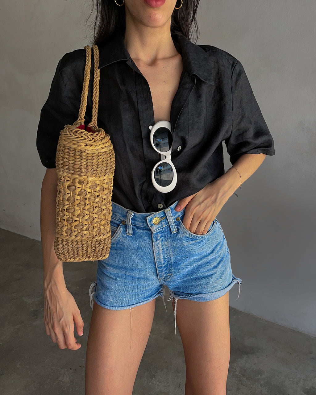 Black linen boxy shirt