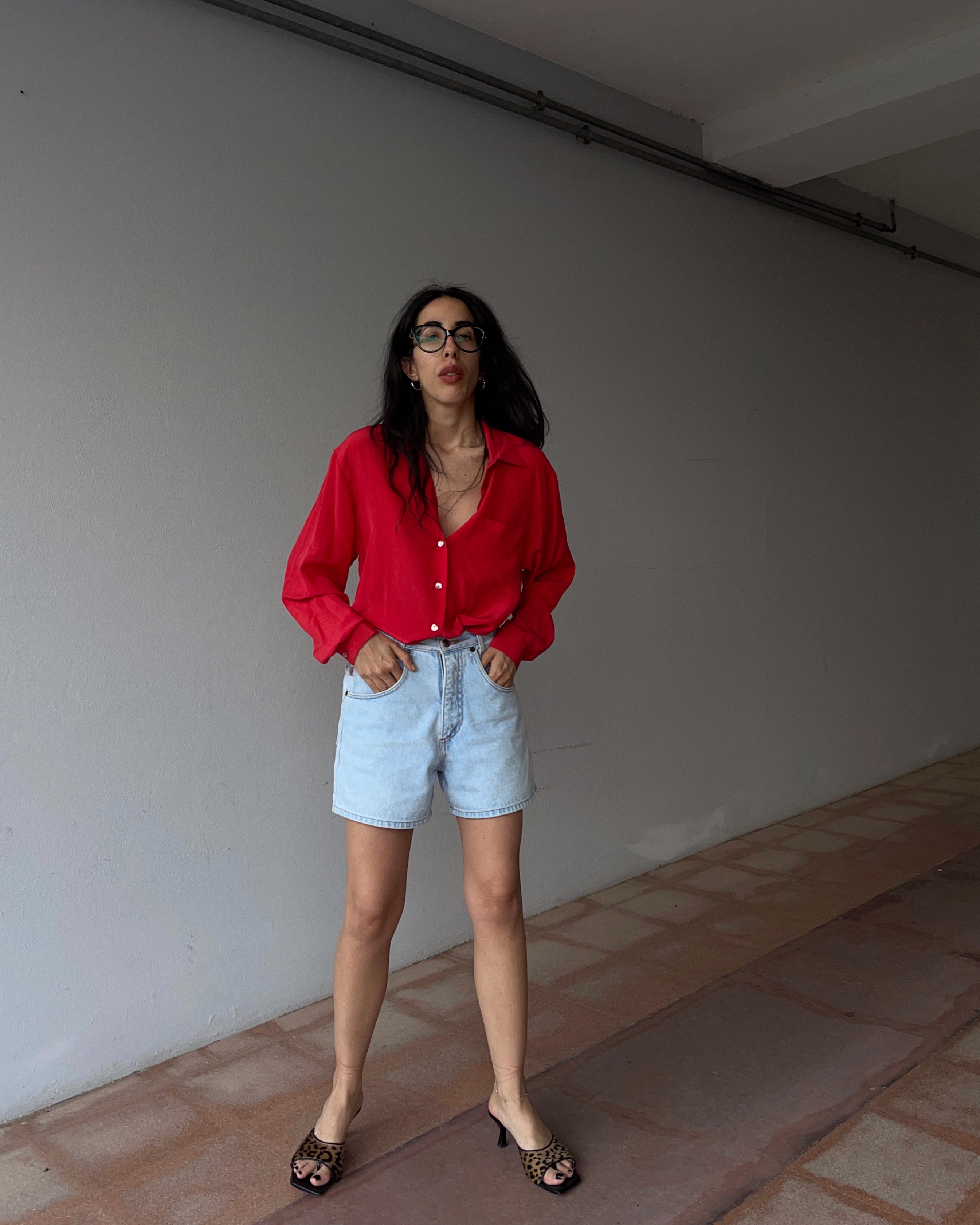 100 silk red shirt