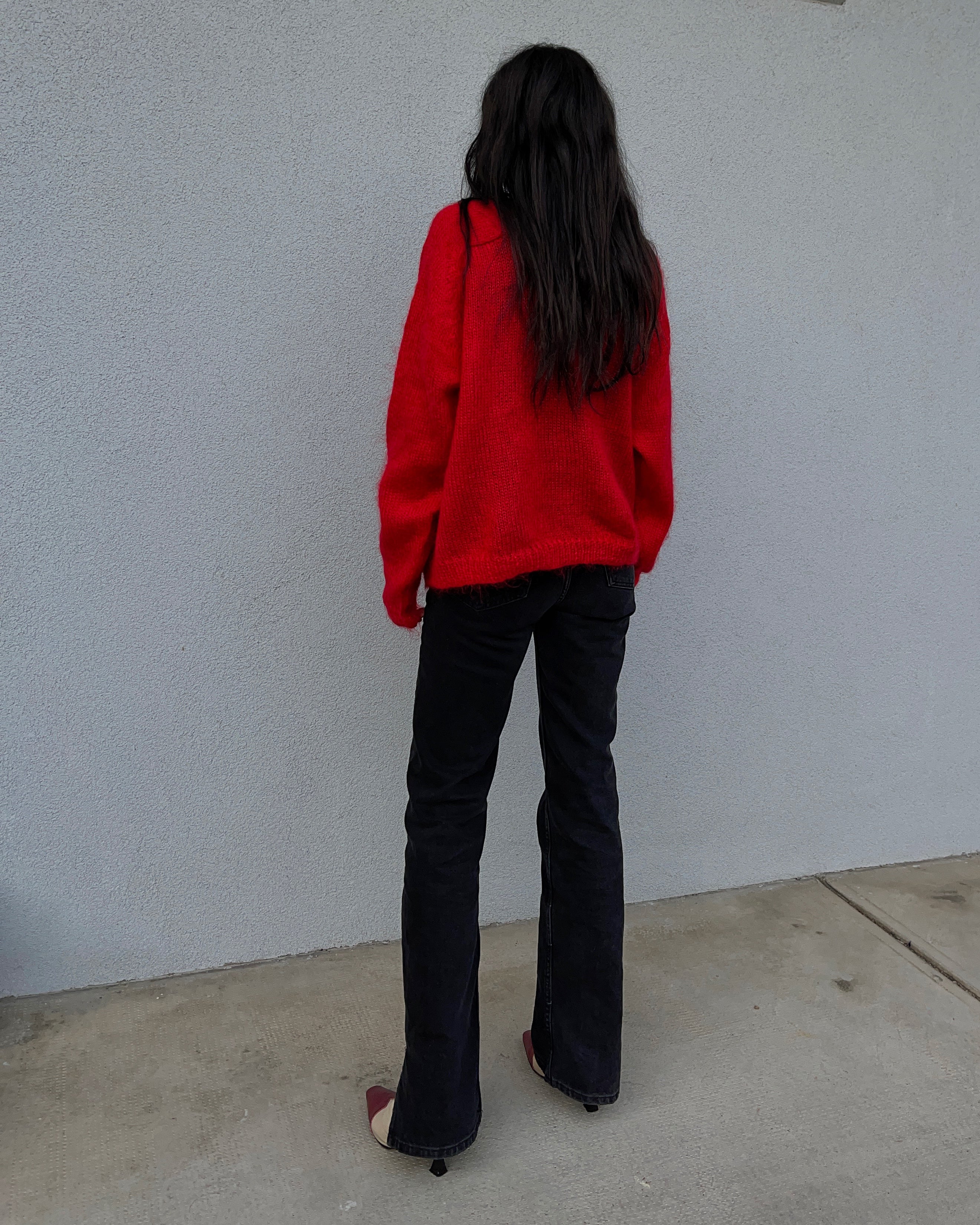 Mohair blend red cardi