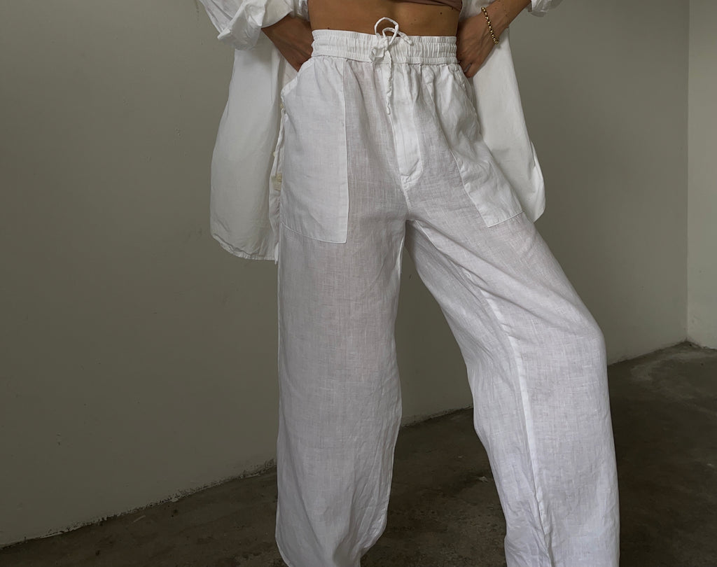 Pantalone in lino bianco