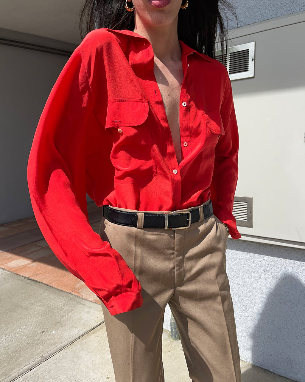 Red silk shirt