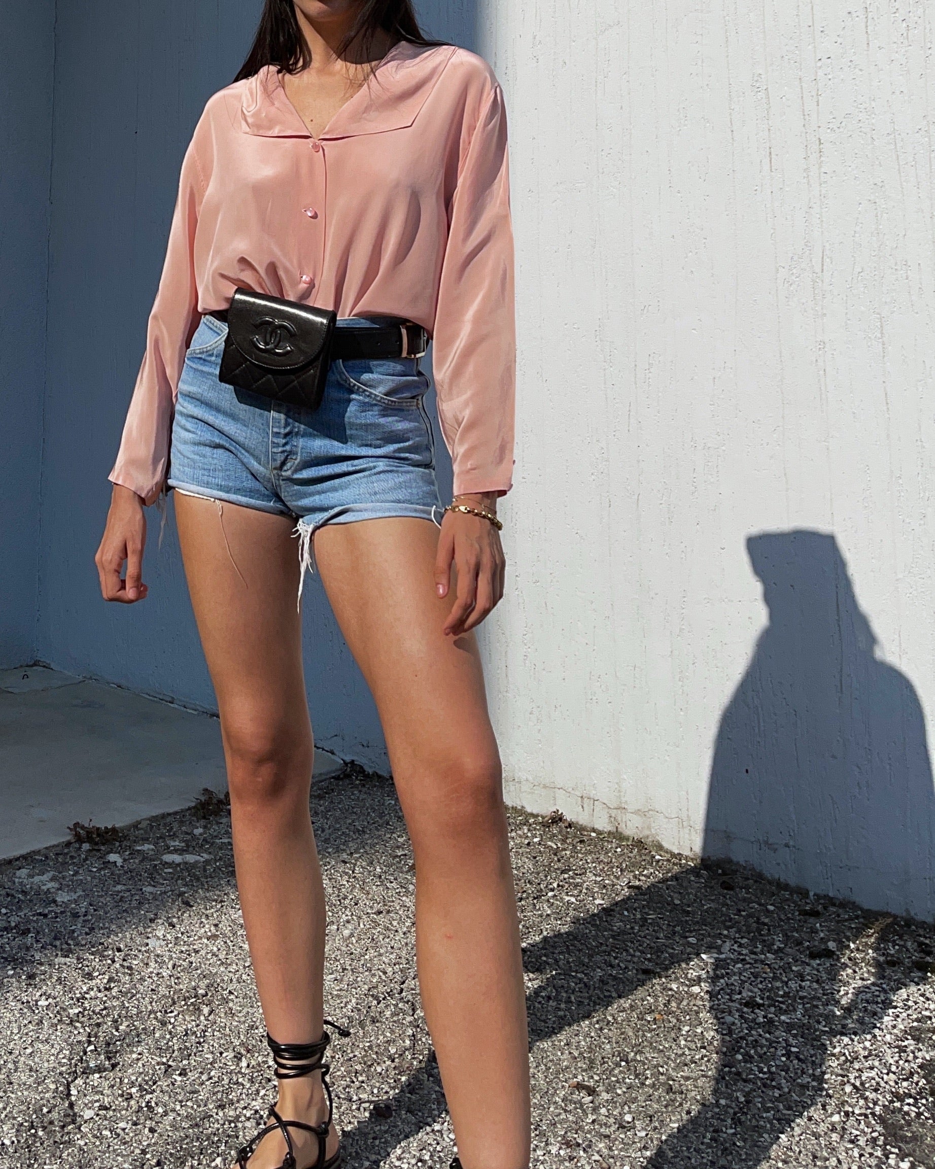 100 silk pale pink shirt