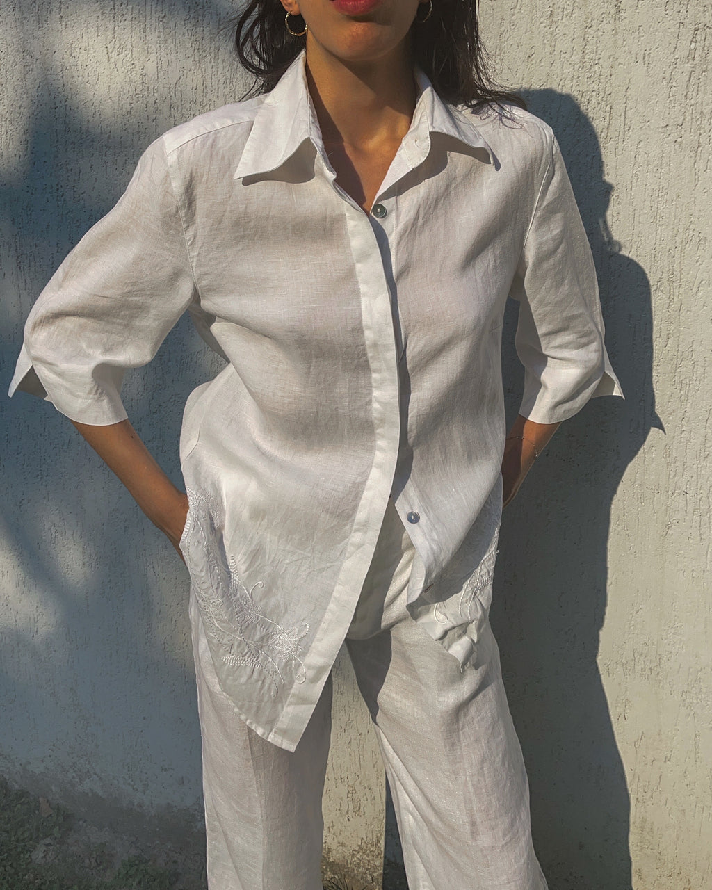 100 linen embroided shirt