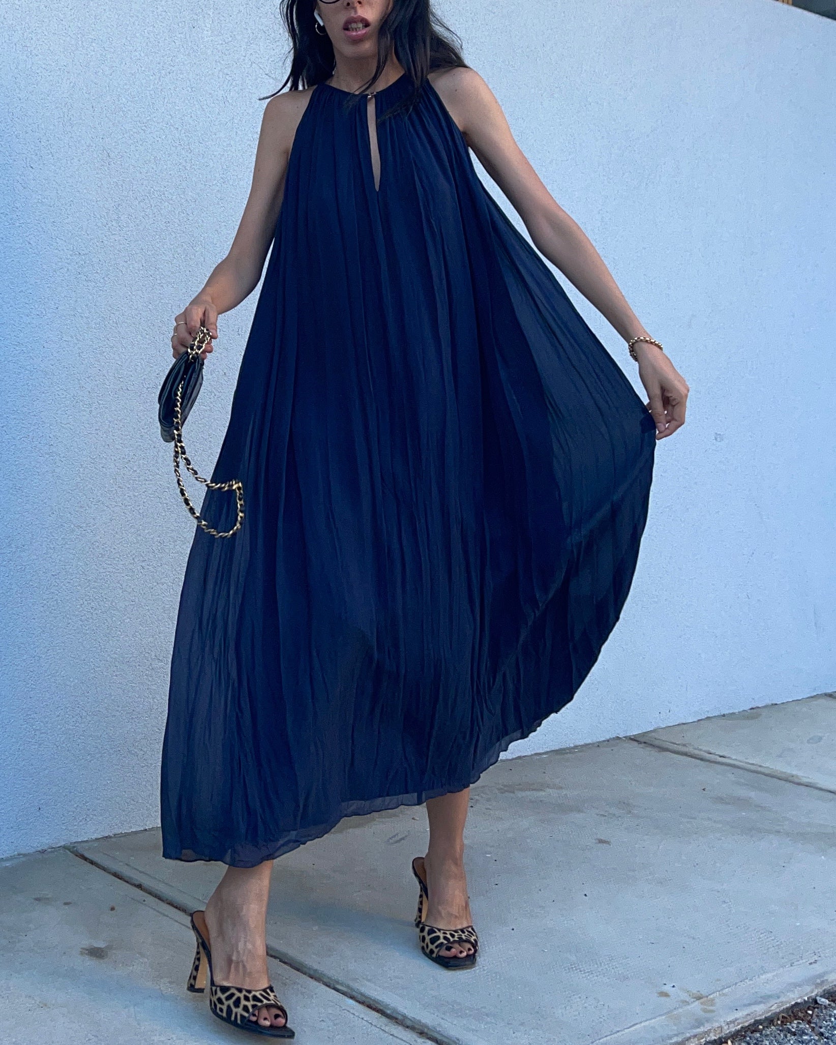 100% silk blue dress