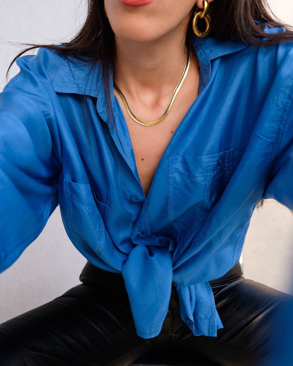 100% silk blue shirt