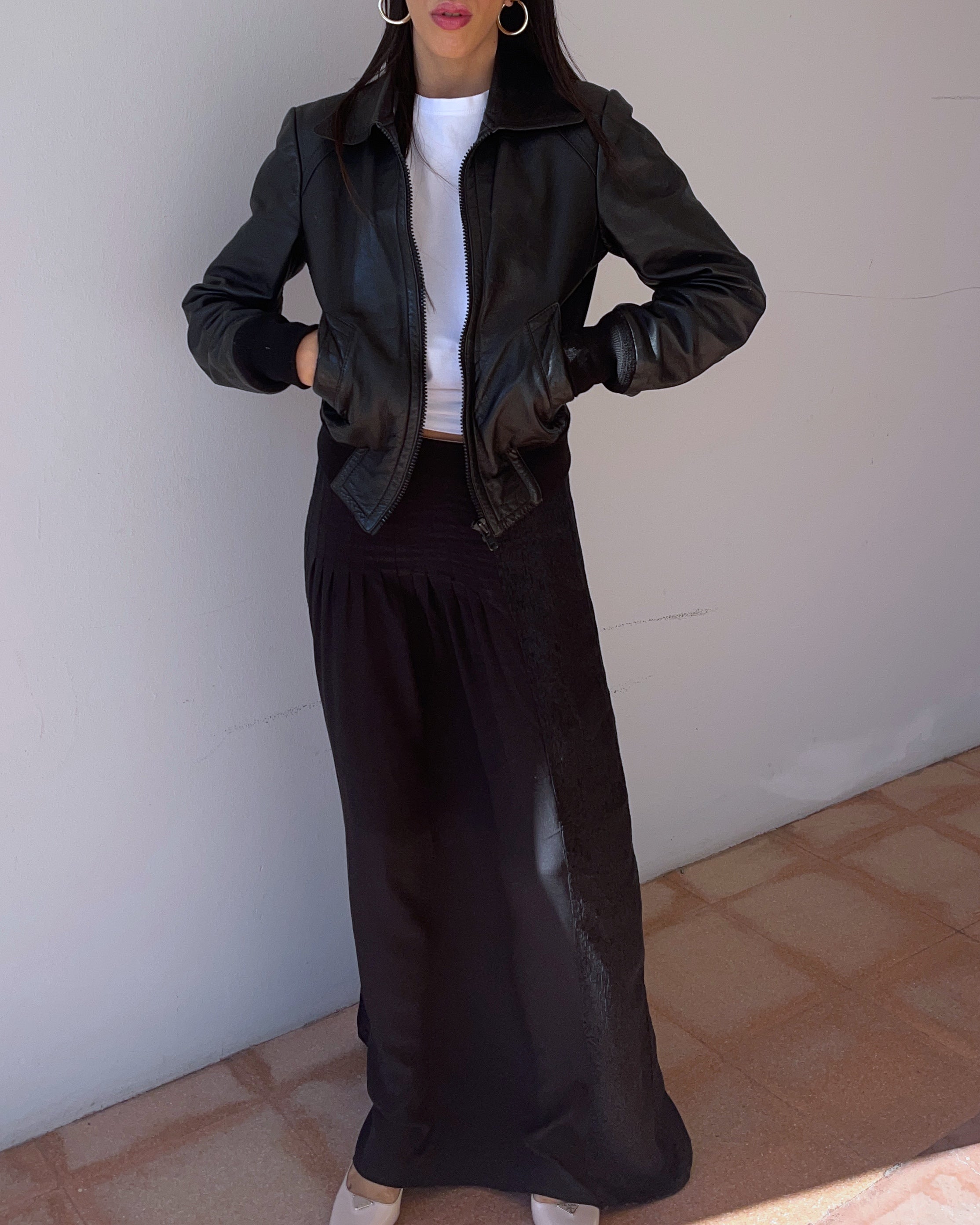 Crop leather bomber jacket