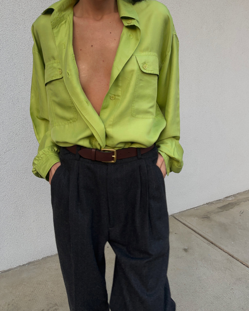 100 silk oversize (!!) Green shirt