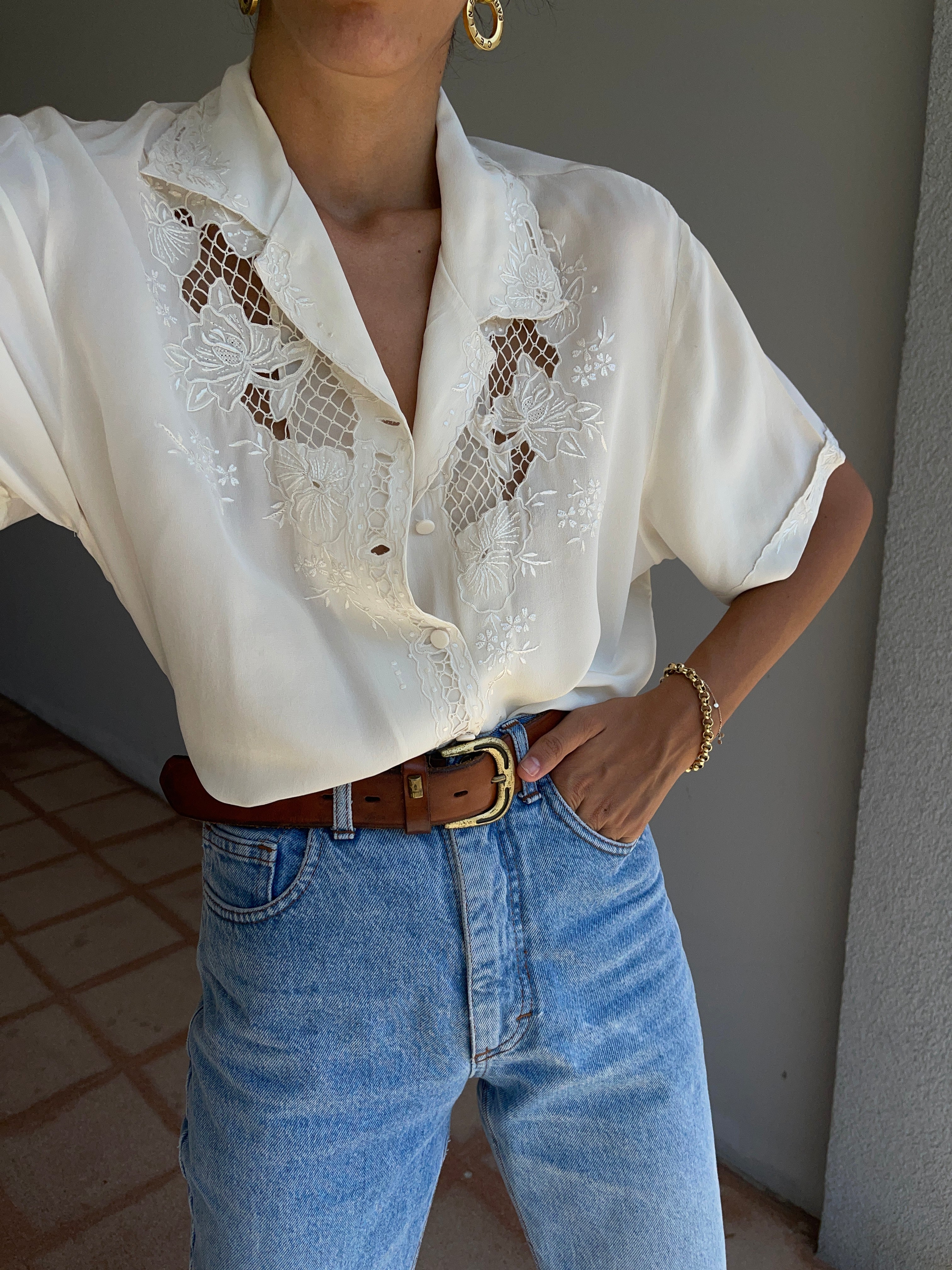 100% silk Handmade embroided shirt