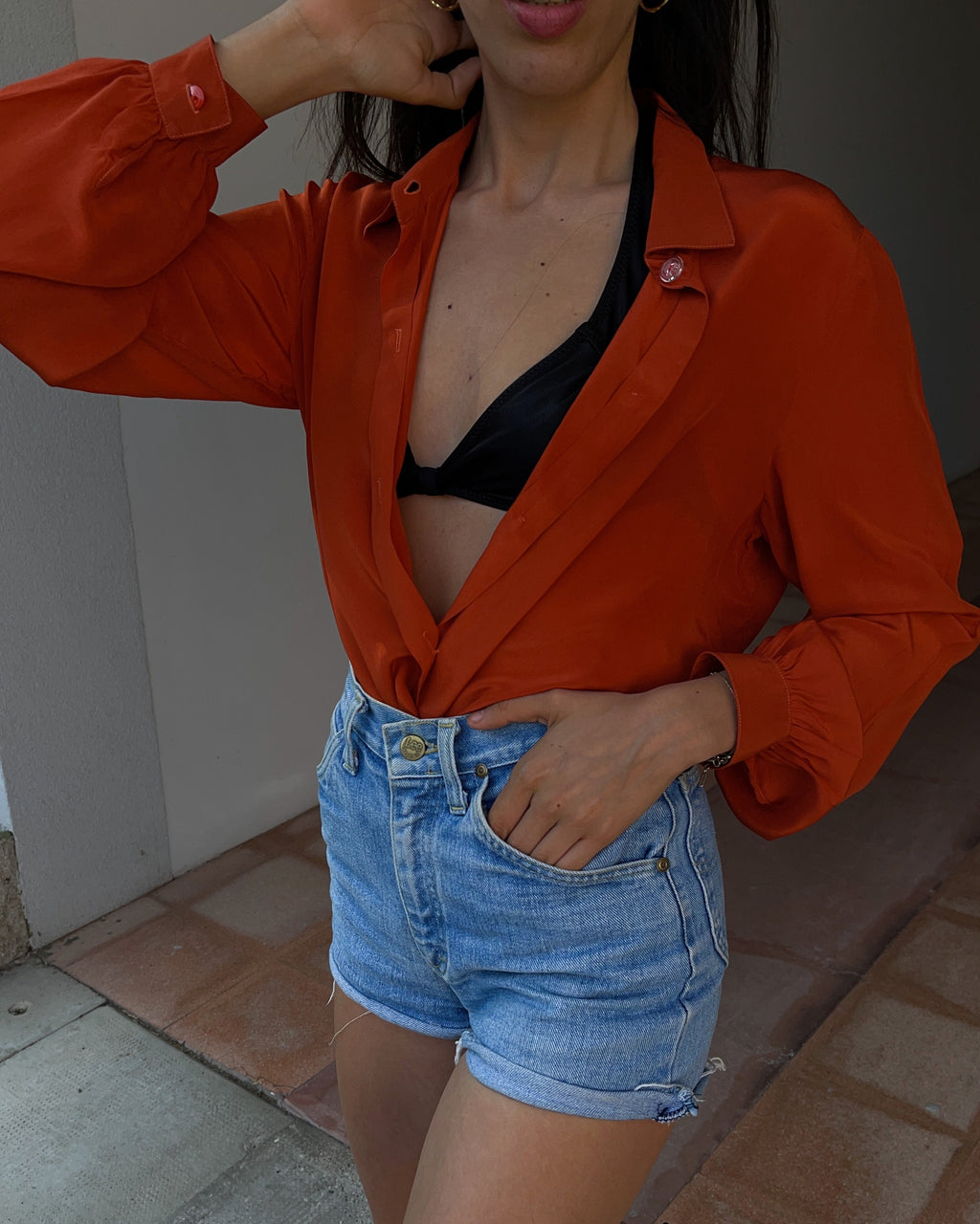 100% silk rust shirt