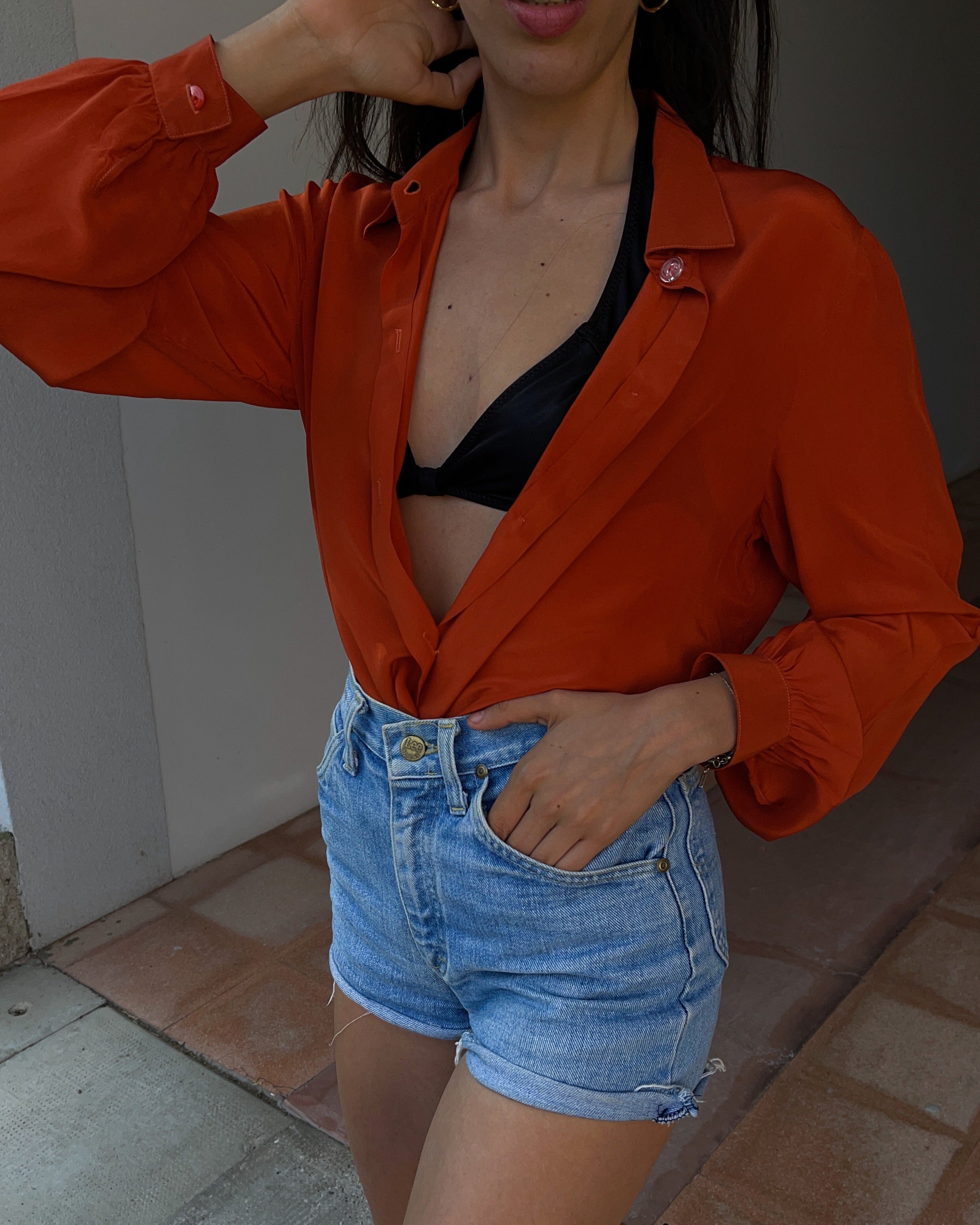 100% silk rust shirt