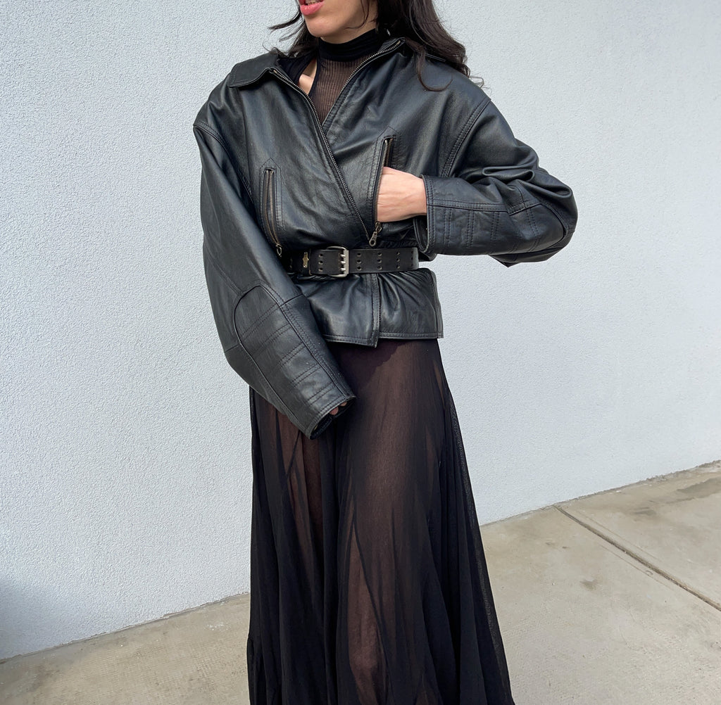 Leather bomber jacket