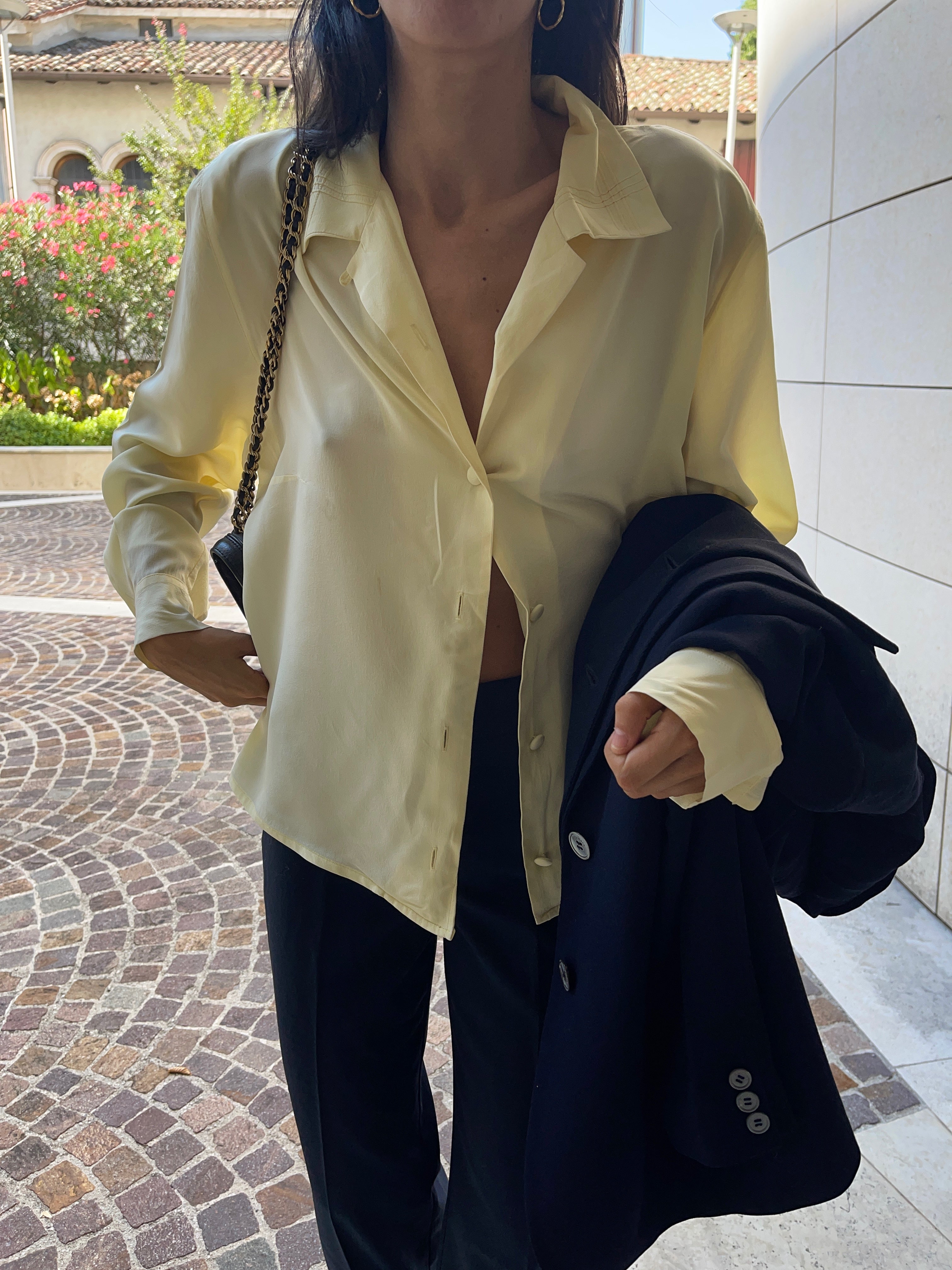 100% silk pale yellow shirt