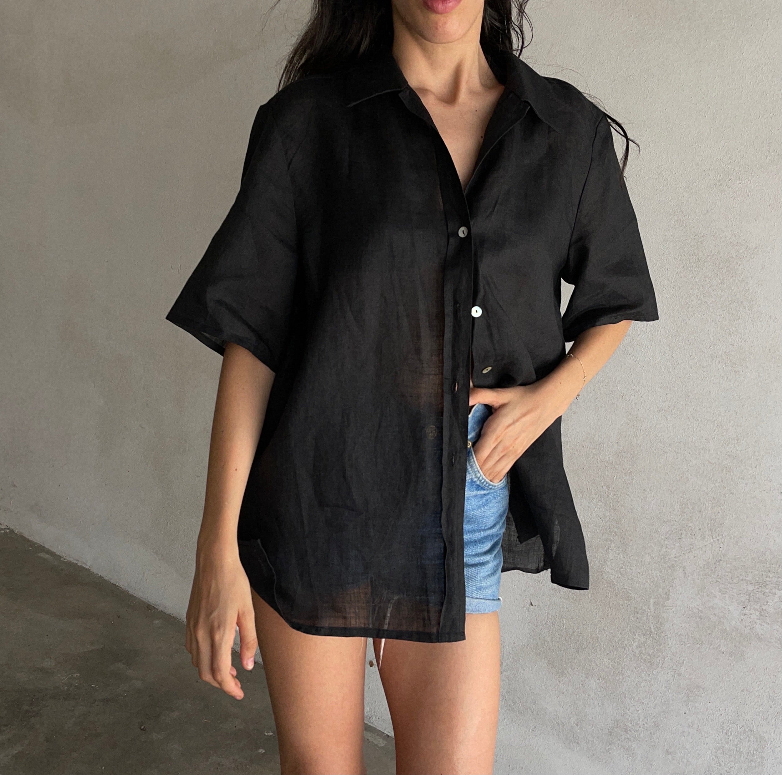 Black linen boxy shirt
