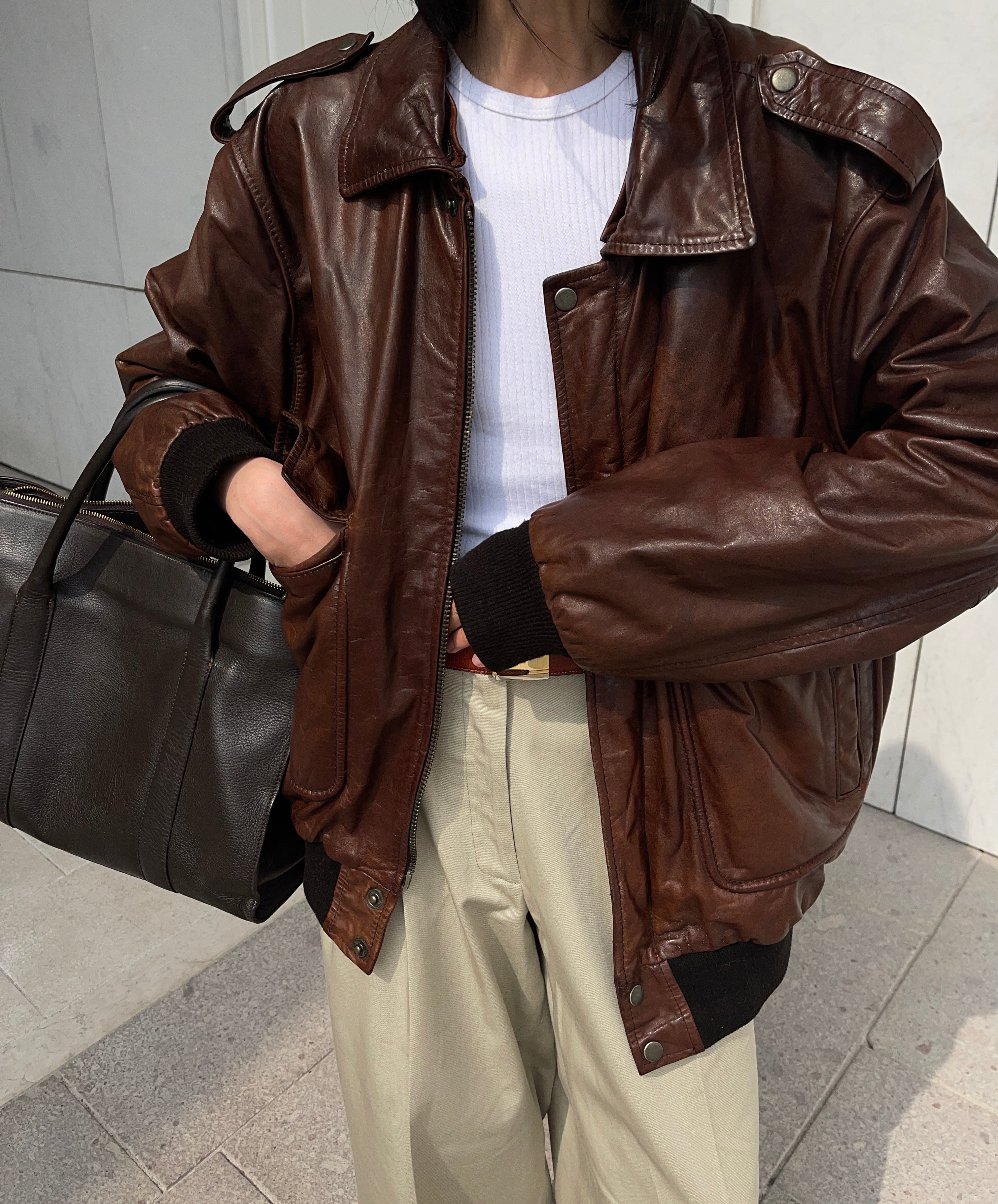 Real leather bomber jacket
