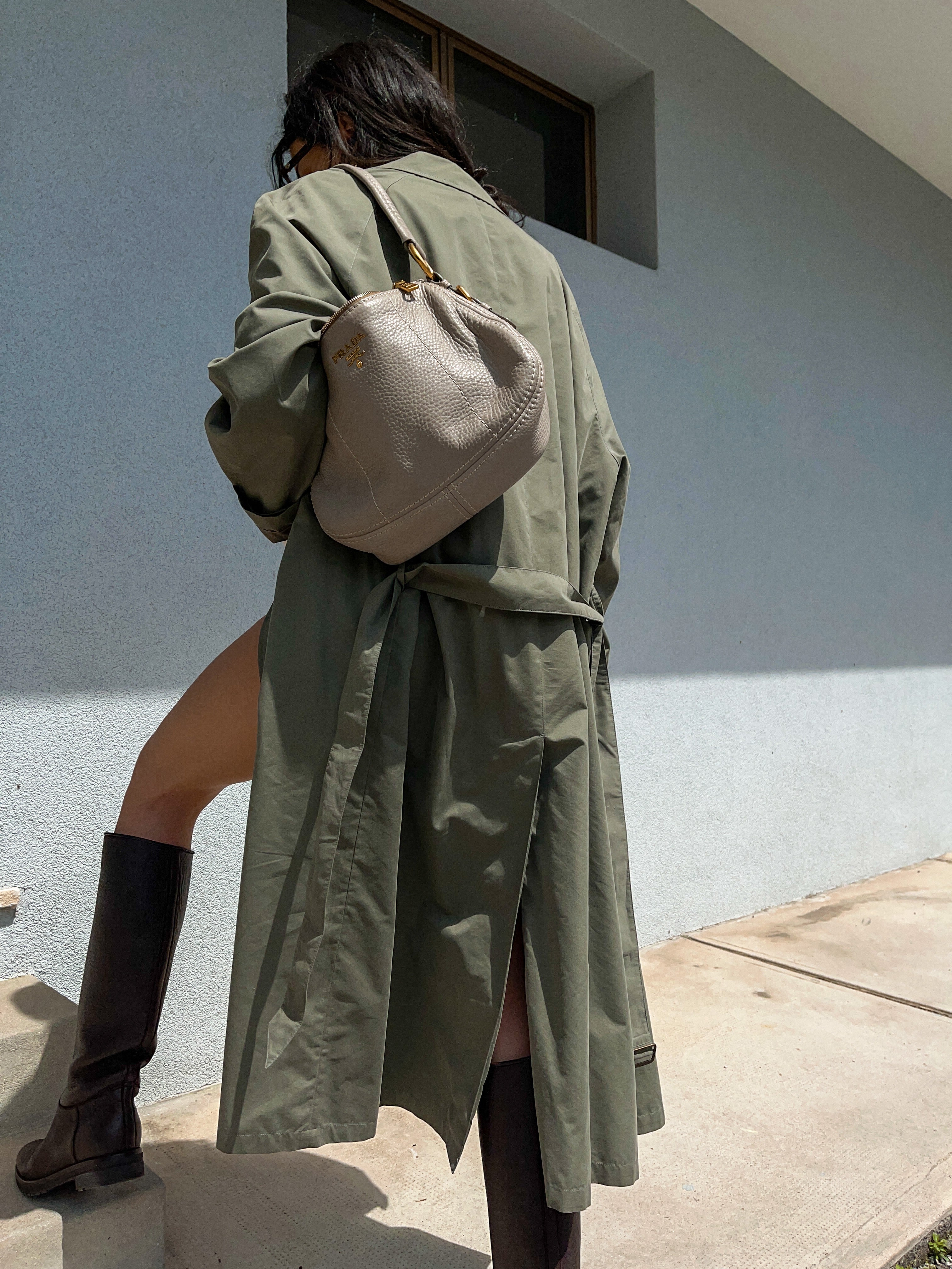 Military green trench coat