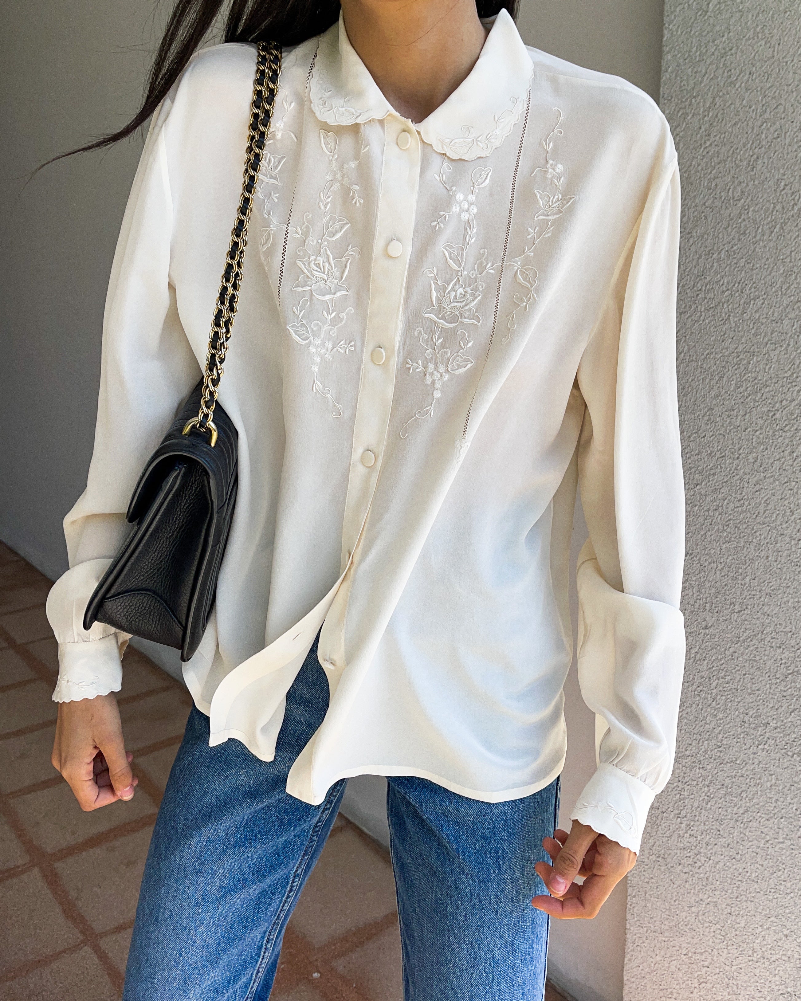 100 silk embroided shirt