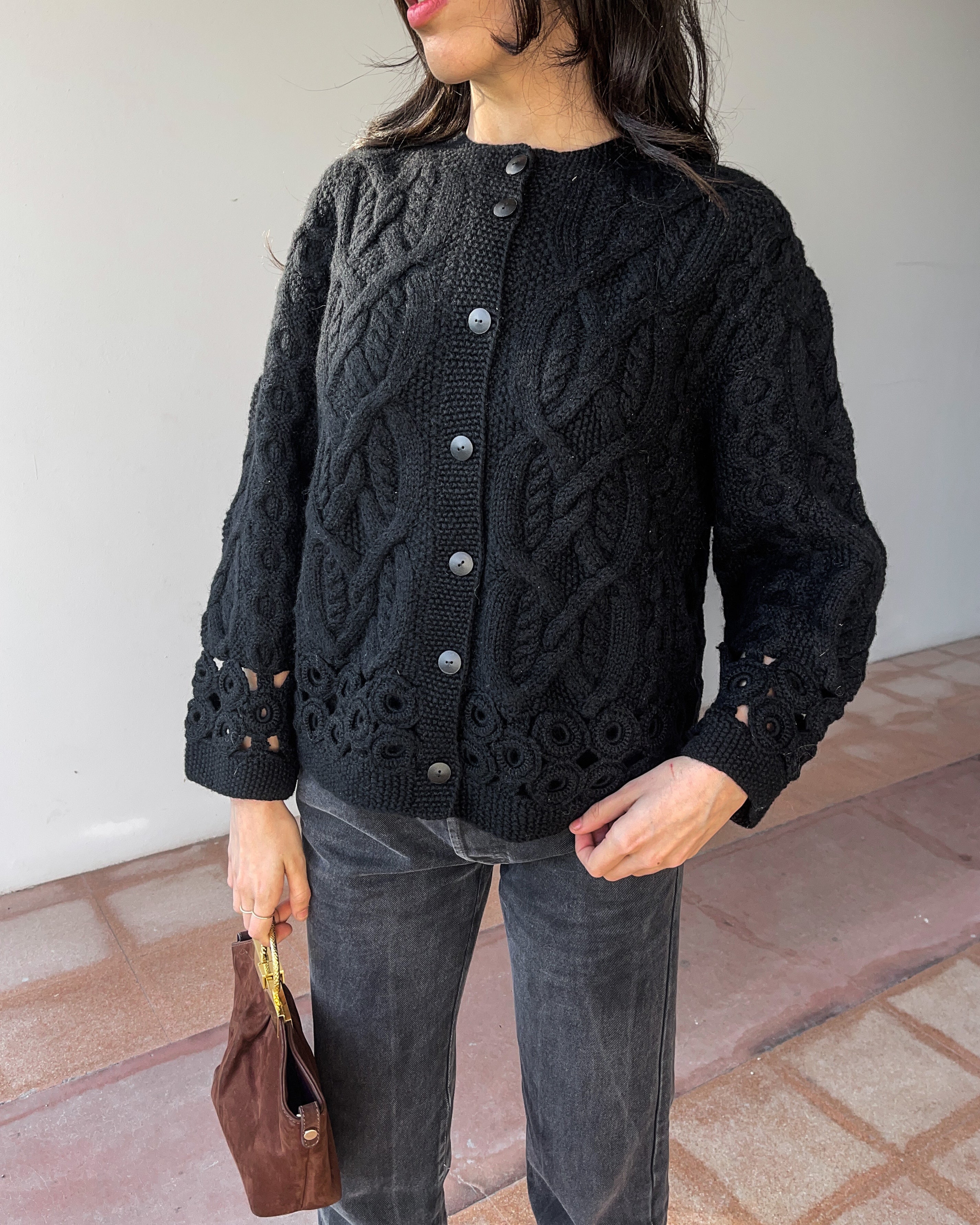 100 wool black cardigan