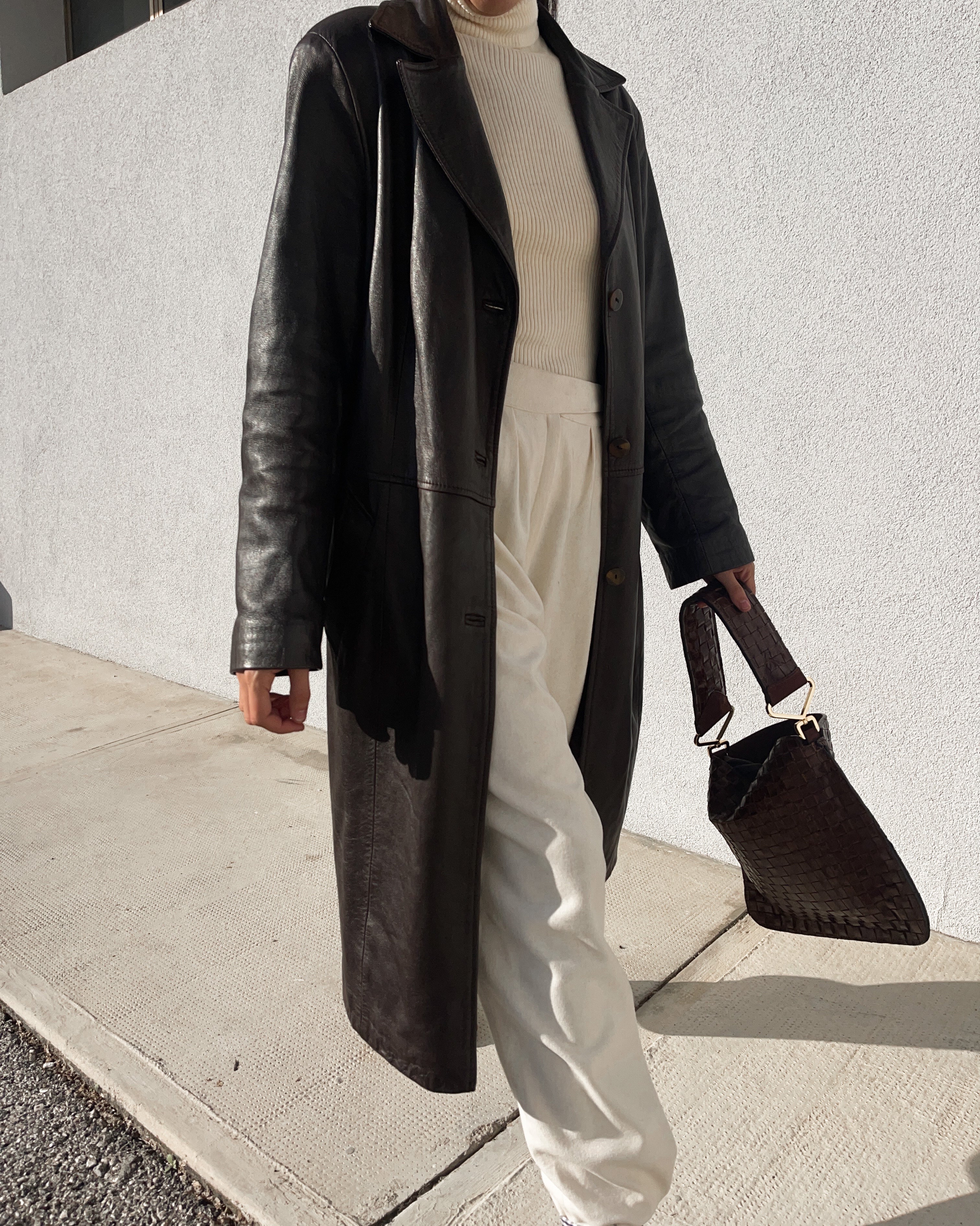 Brown chocolate leather trench