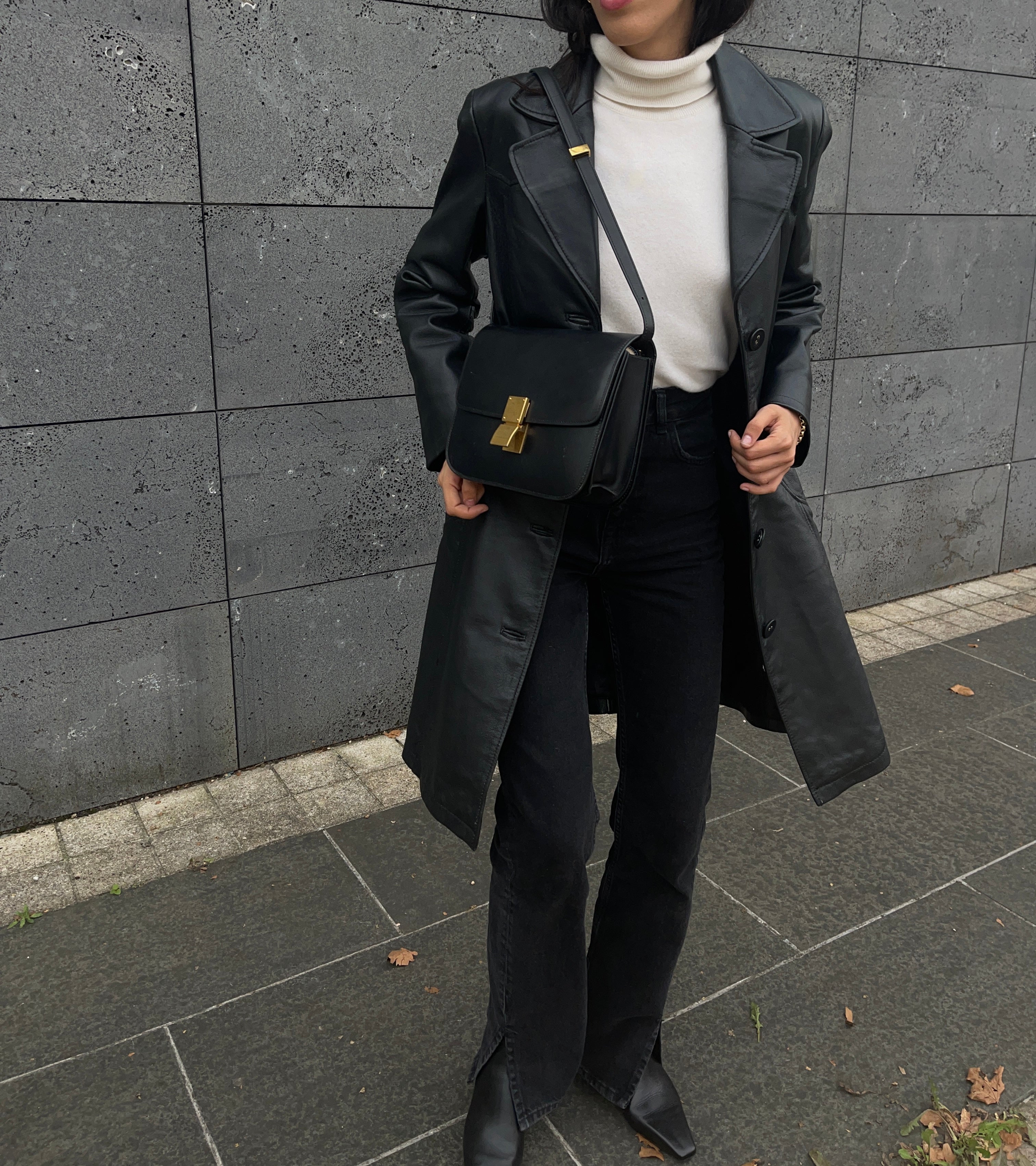 Real leather trench