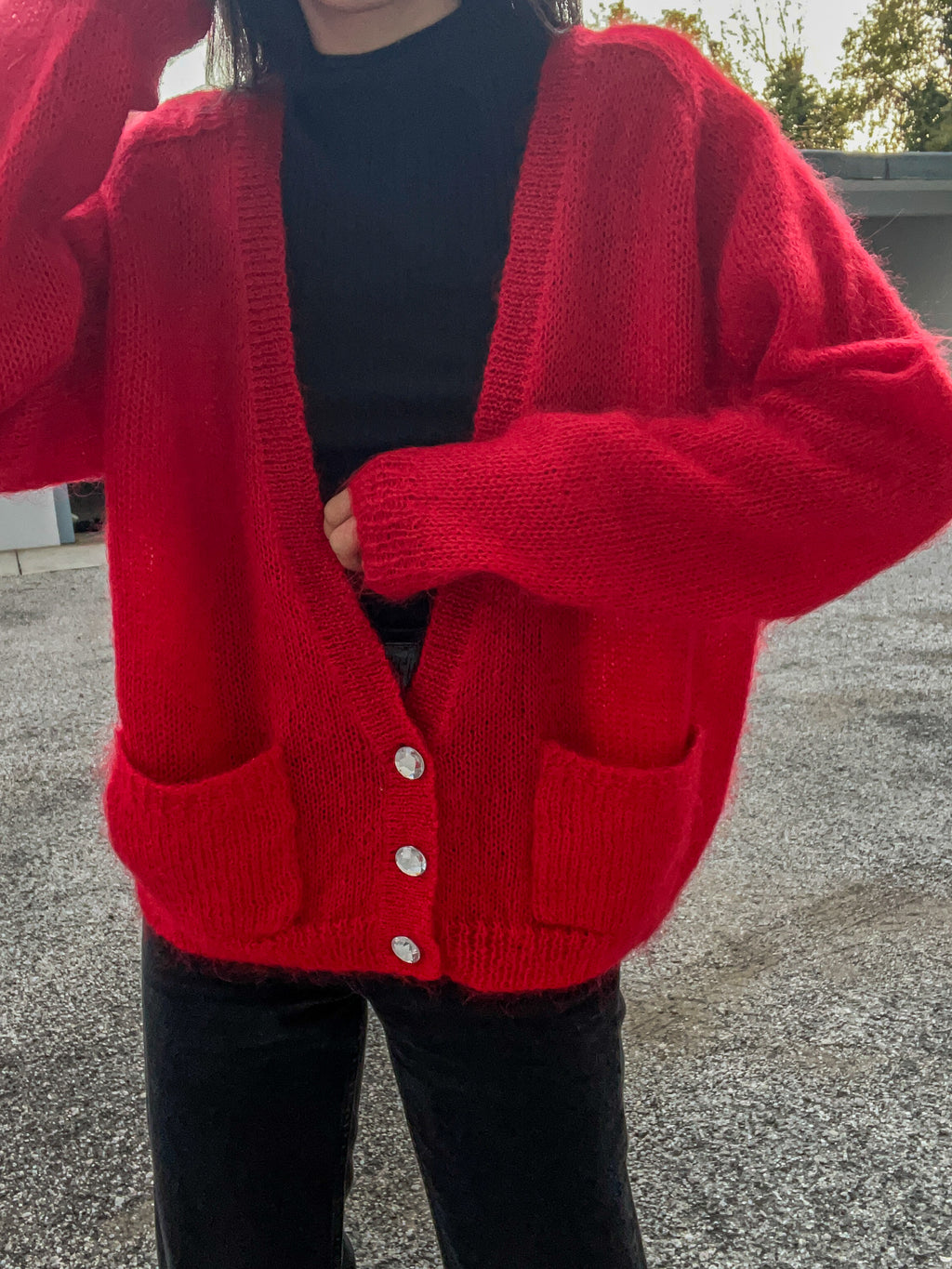 Mohair blend red cardi