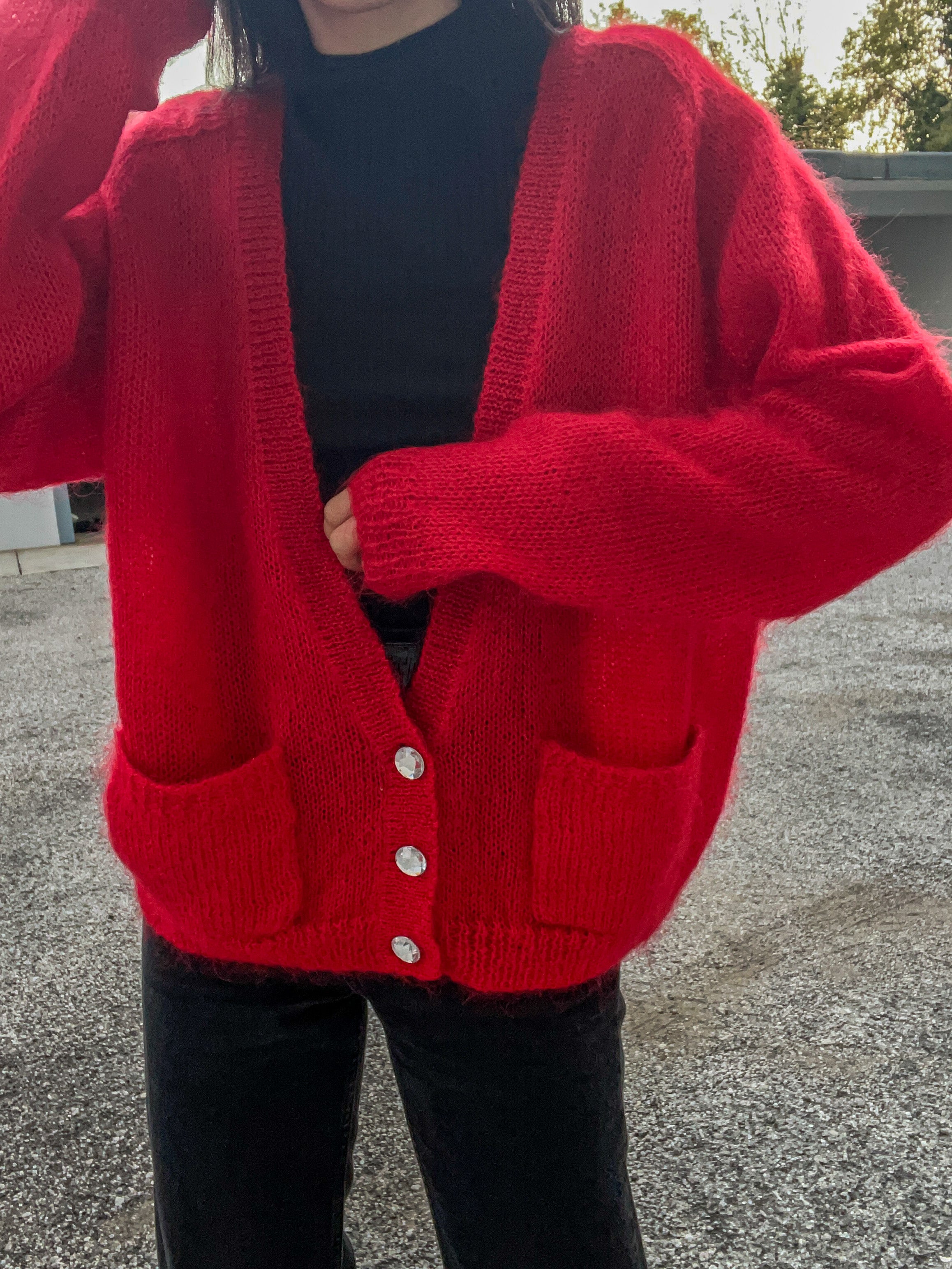 Mohair blend red cardi