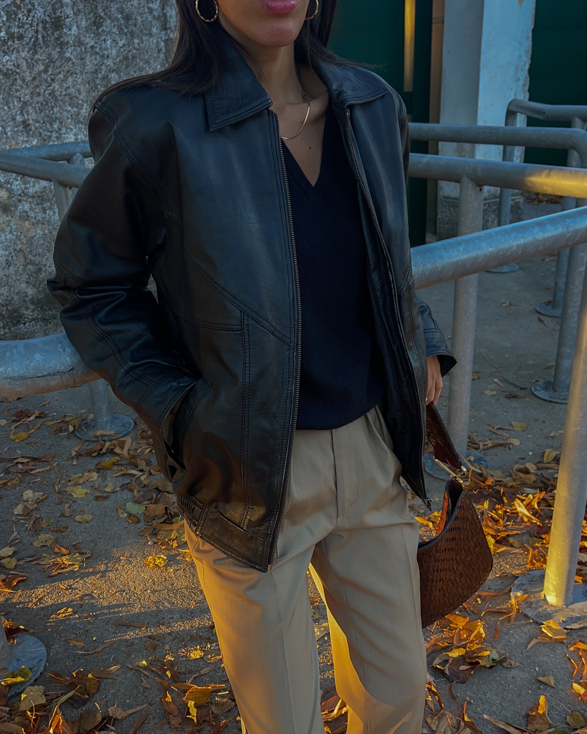 Leather bomber jacket