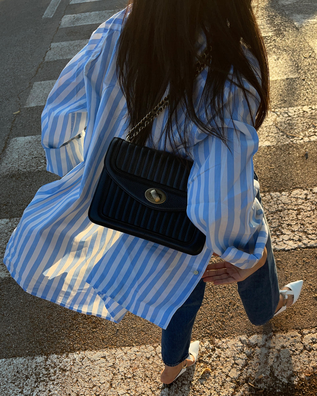 Camicia a righe azzurre