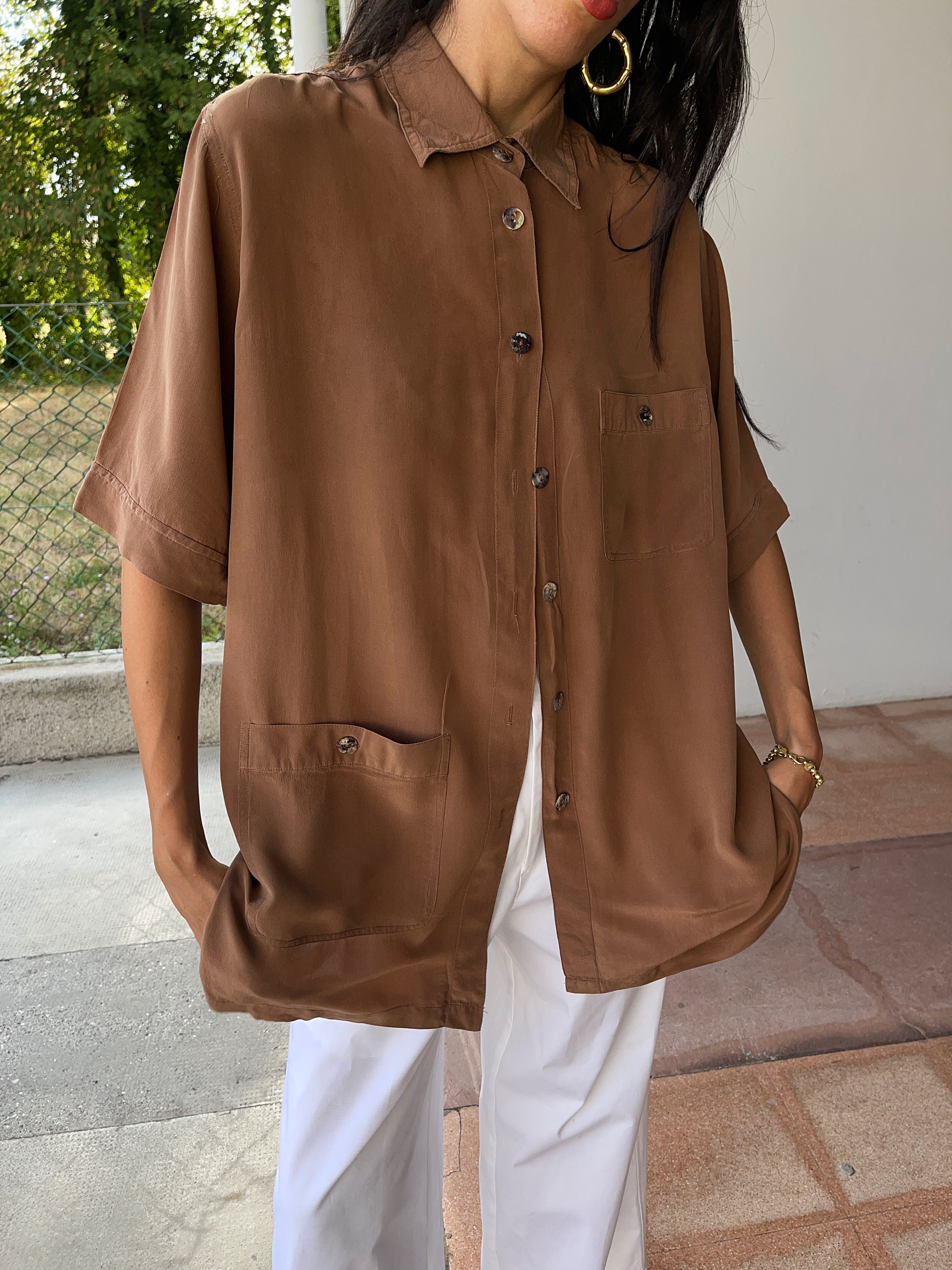 Caffè latte 100 silk shirt