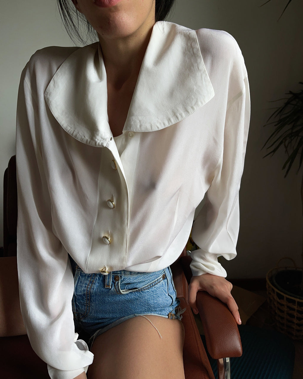 Silk blend maxi collar shirt