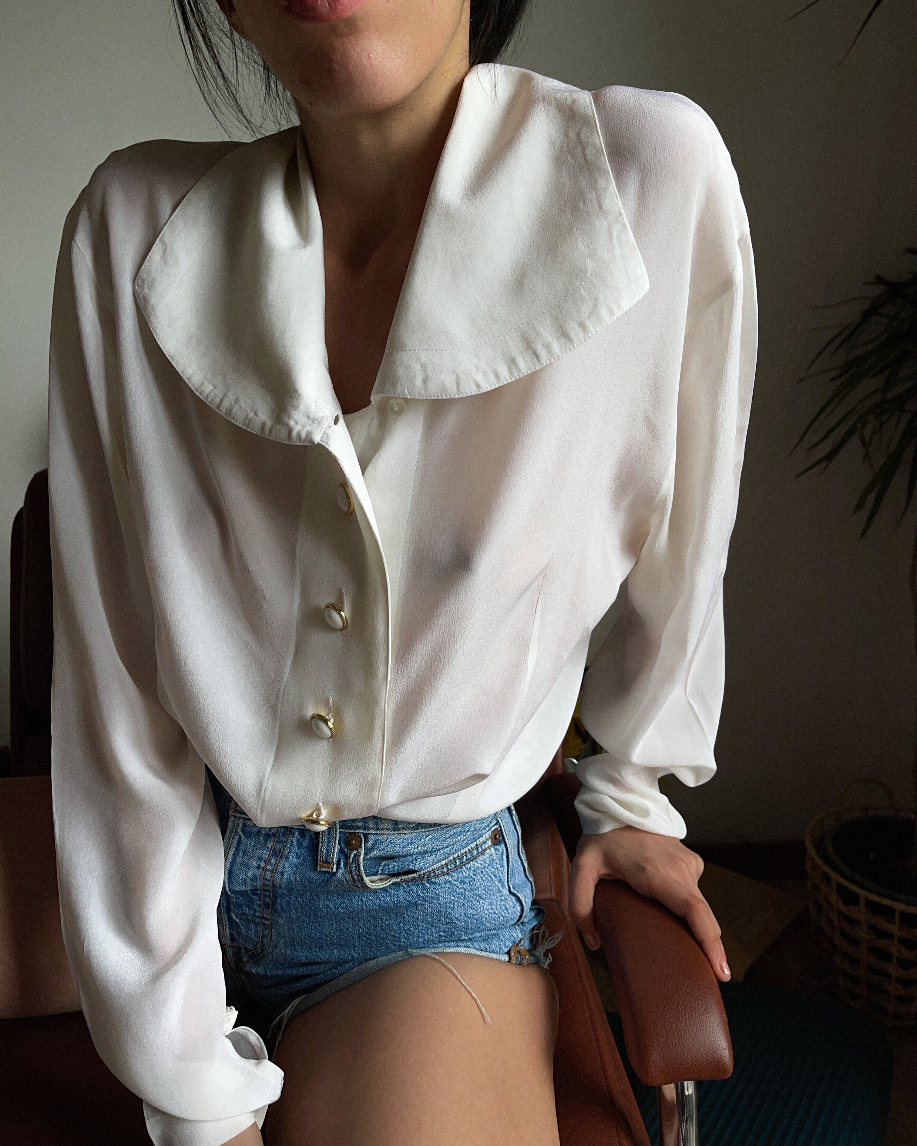 Silk blend maxi collar shirt