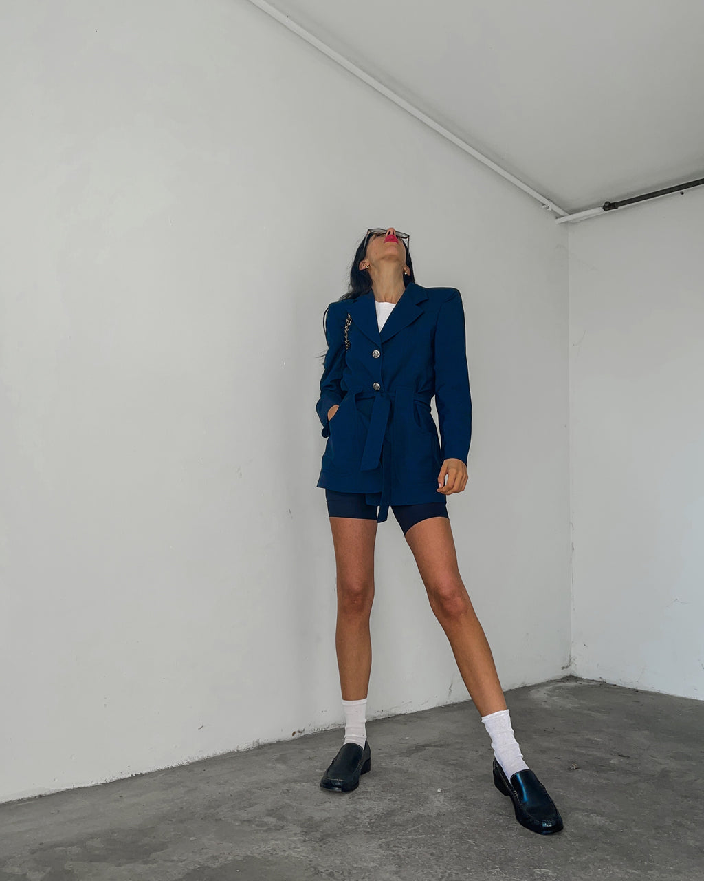 Belted blue blazer