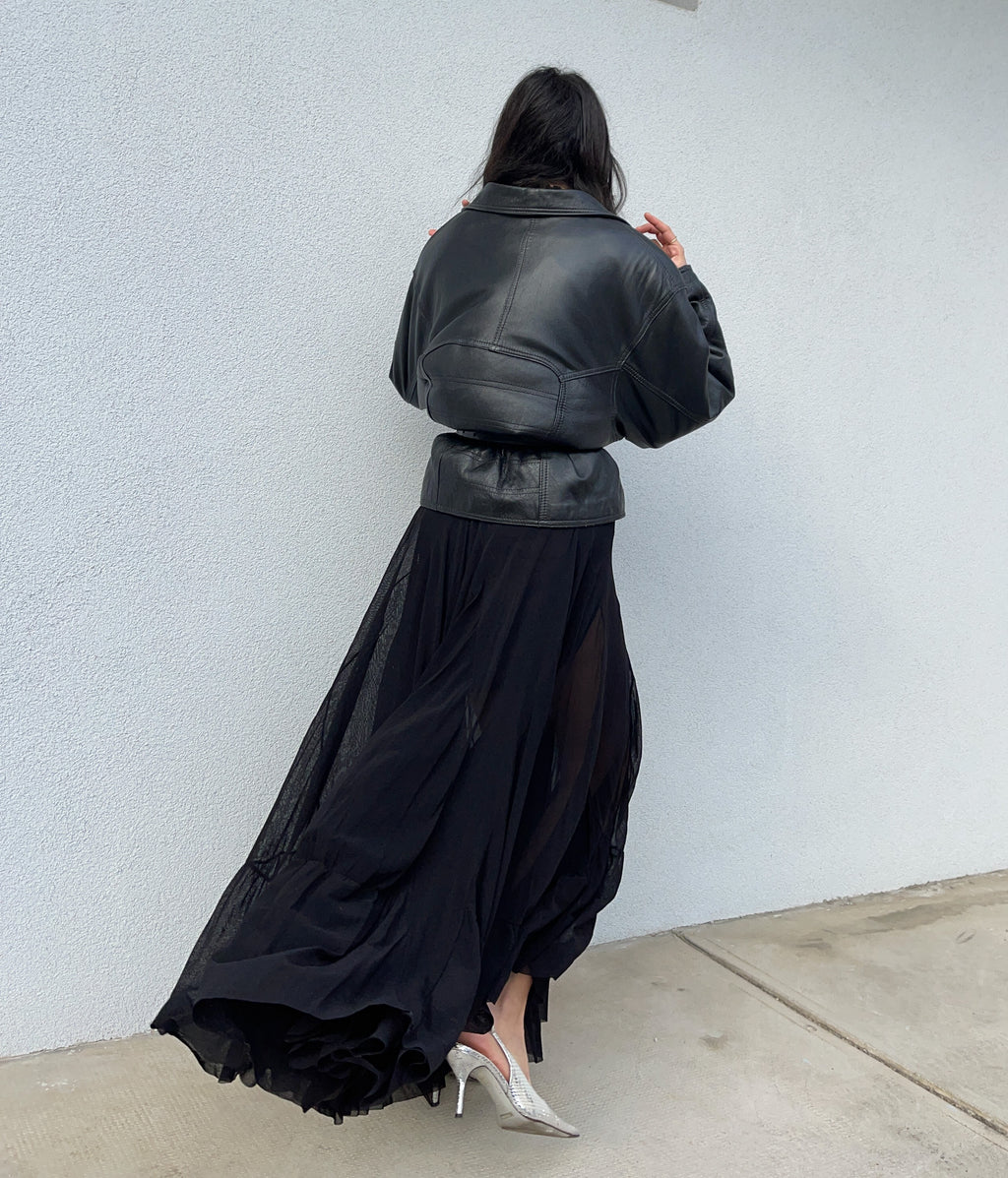 Leather bomber jacket
