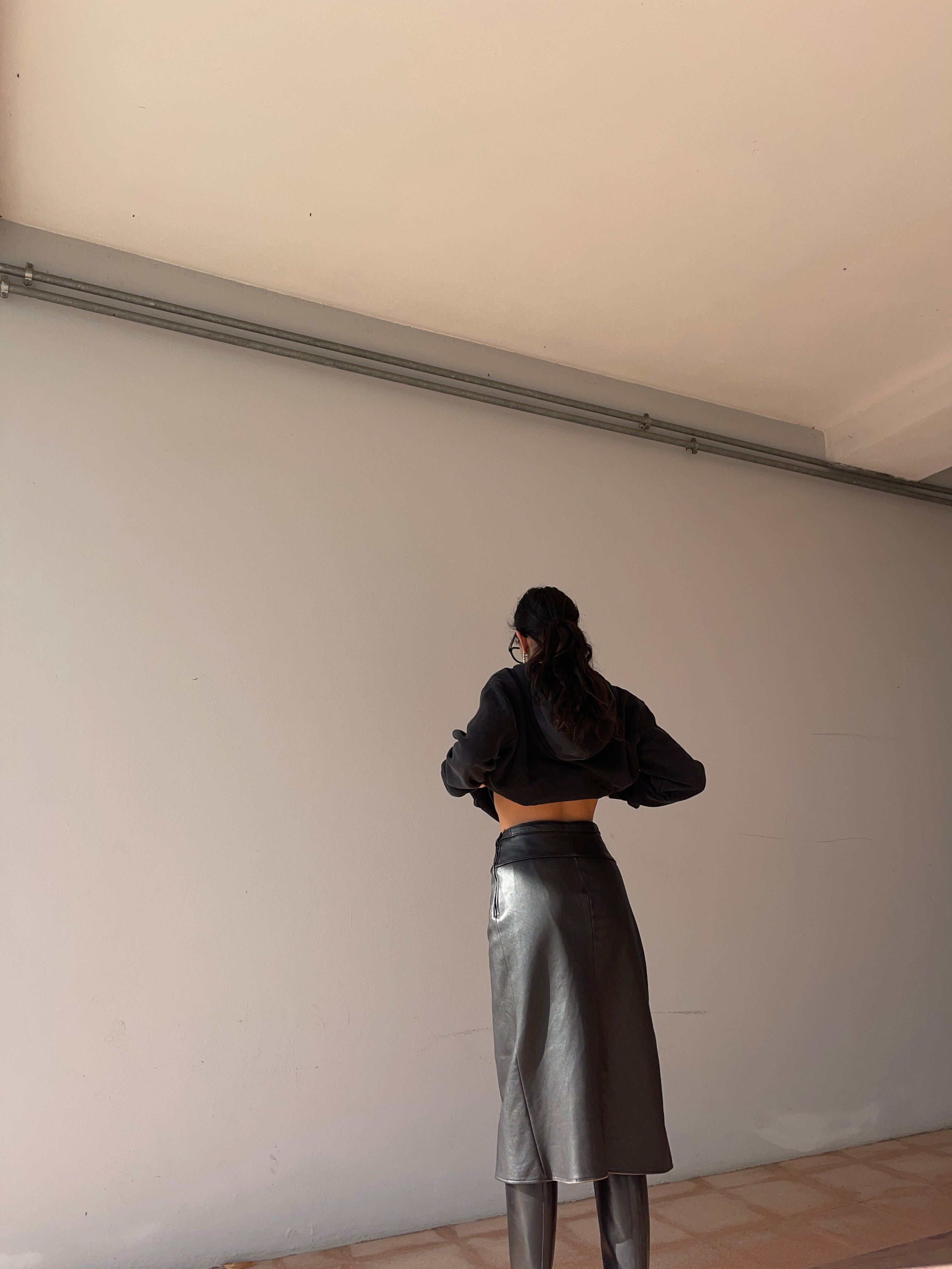 Brown nappa leather skirt