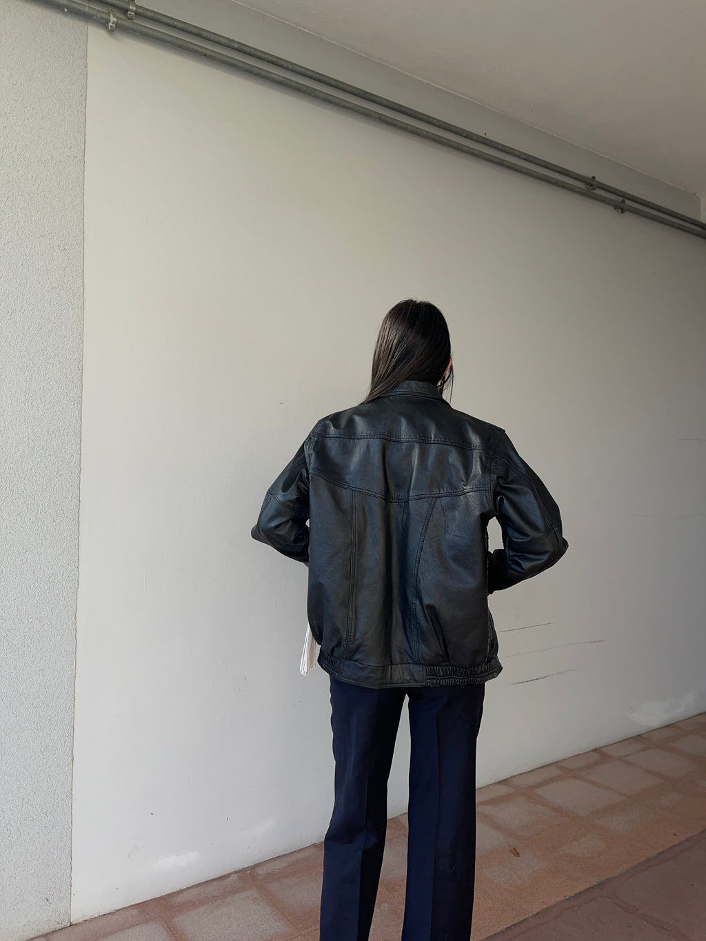 Leather bomber jacket