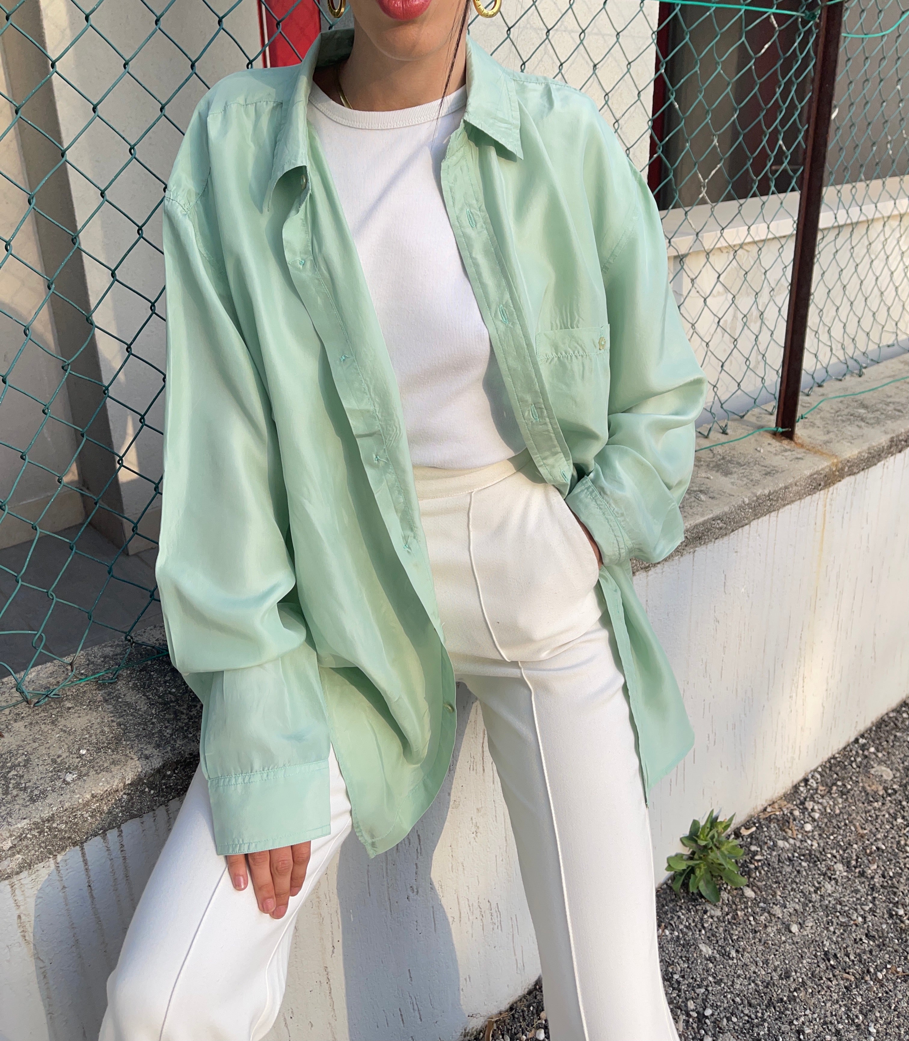 Vintage aquamarine silk blouse