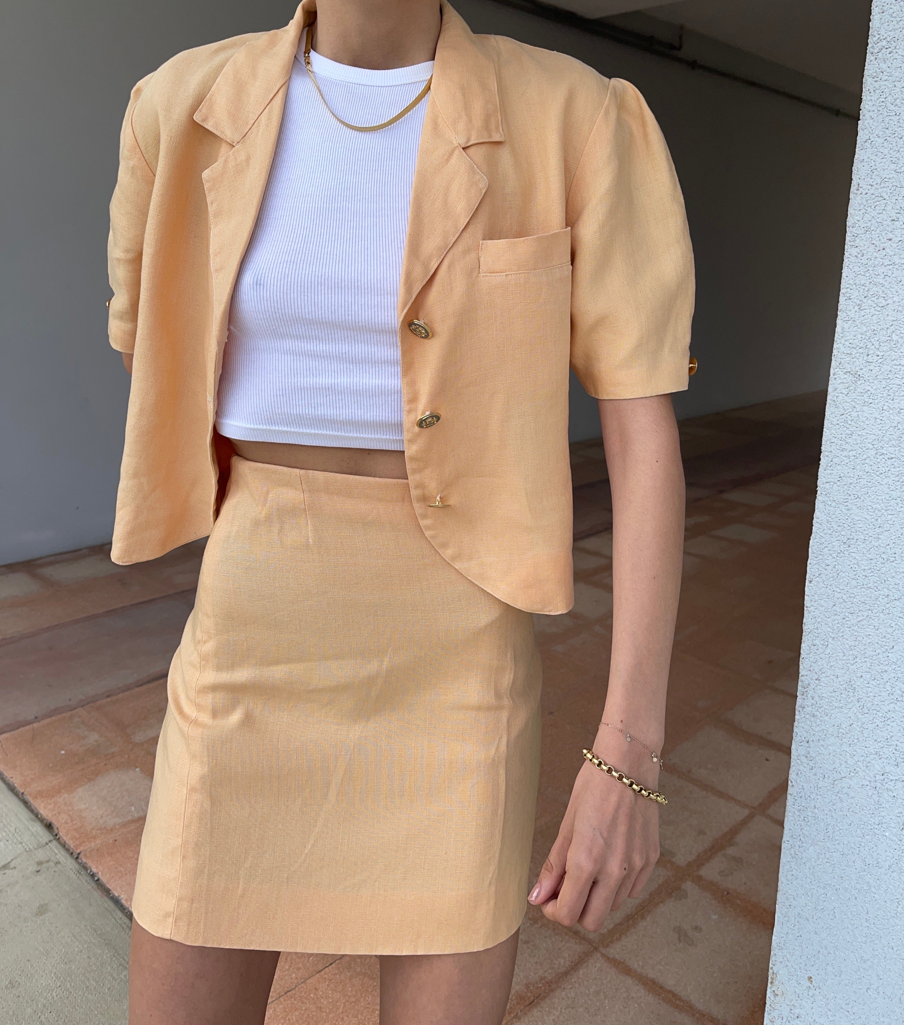 Pale orange sartorial co-ord