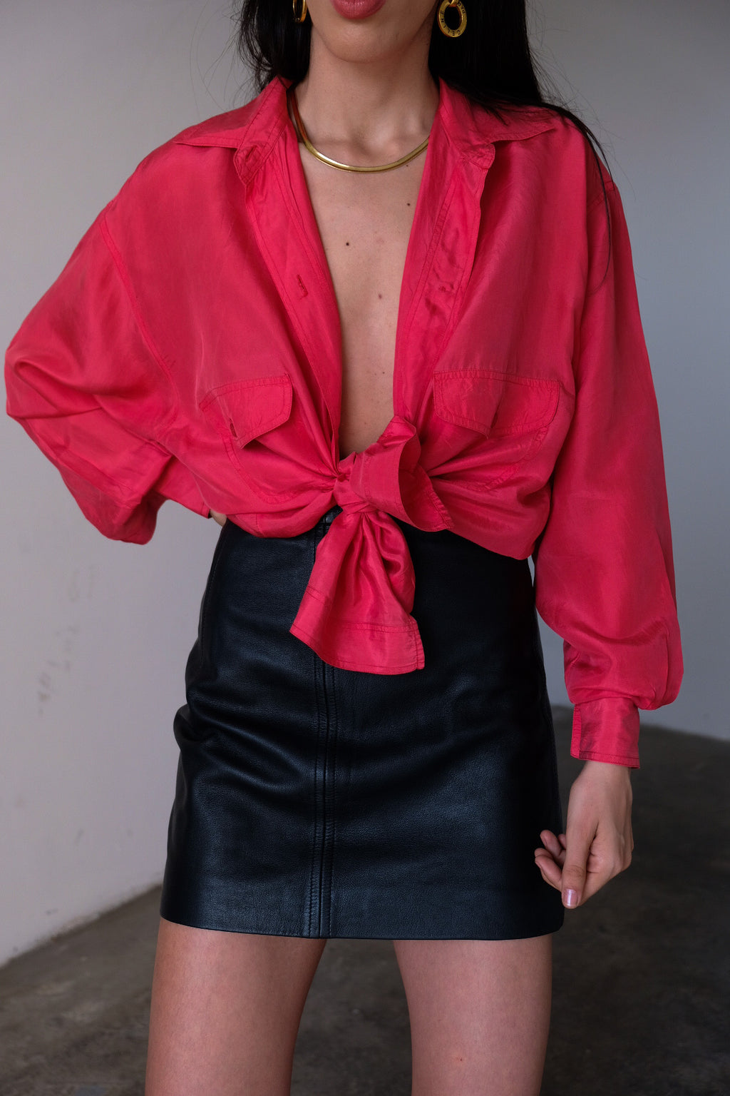 100% silk red button down shirt