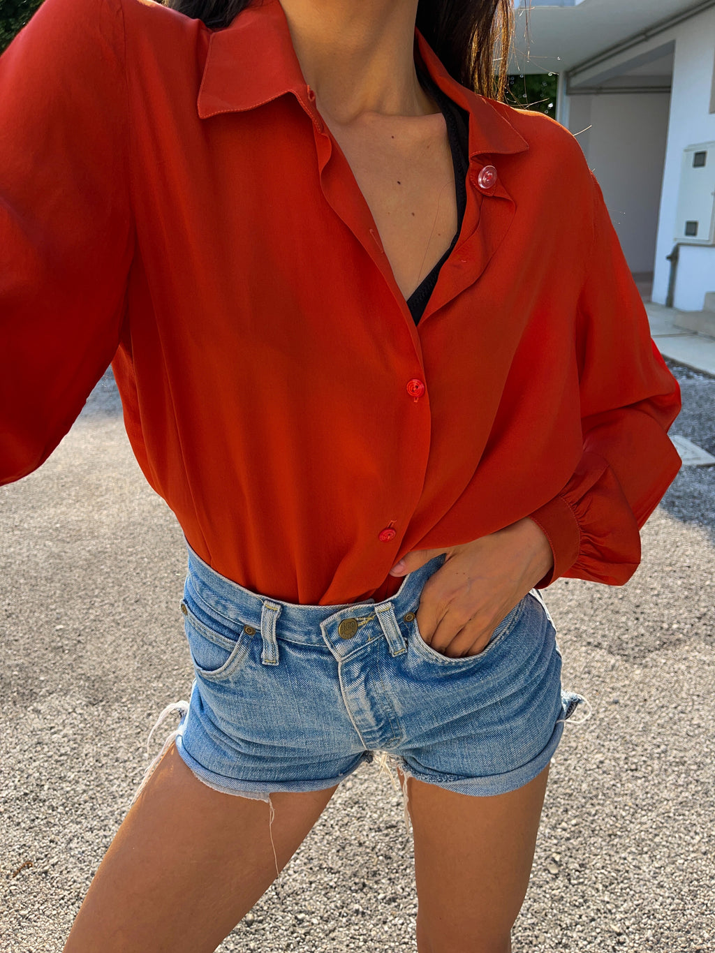 100% silk rust shirt