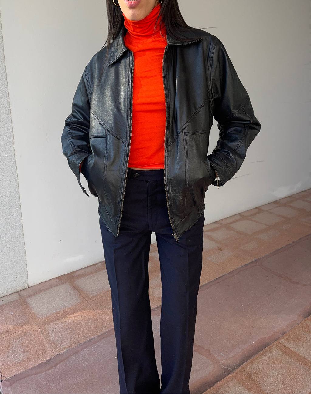 Leather bomber jacket