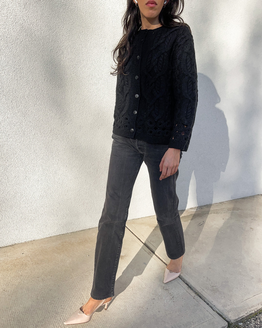100 wool black cardigan