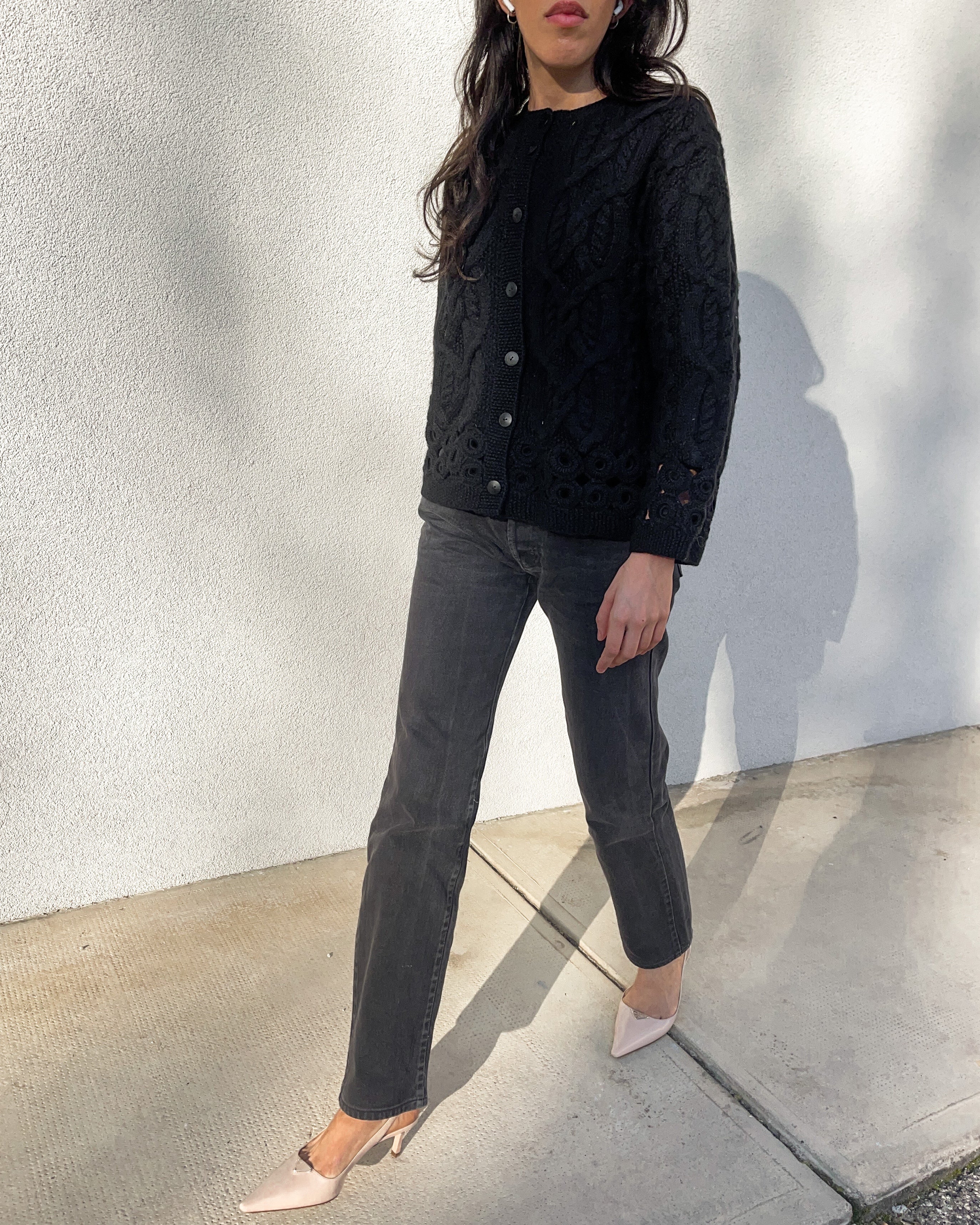 100 wool black cardigan