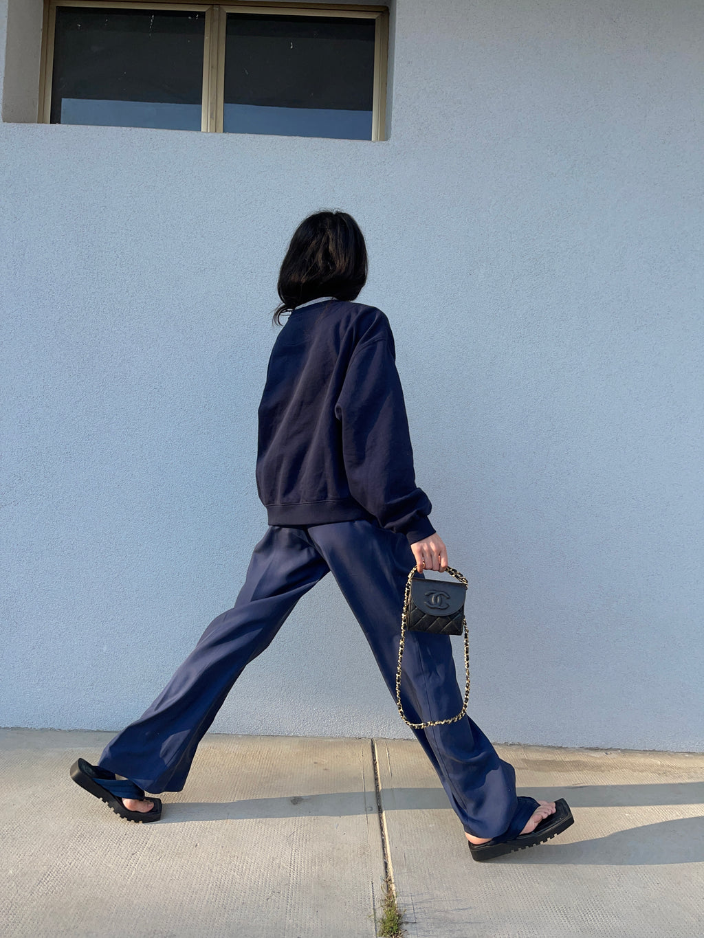 100 silk blue trousers