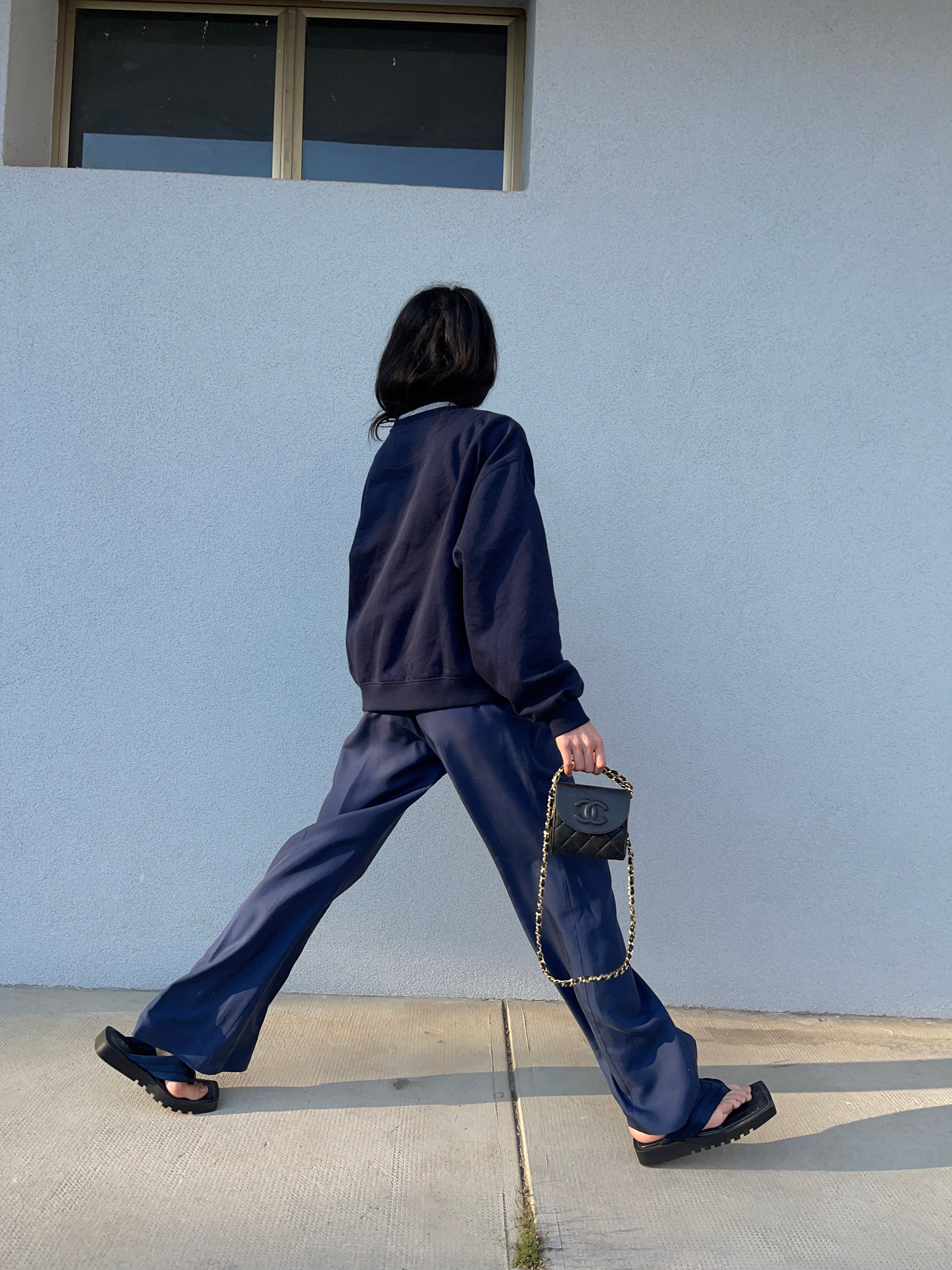 100 silk blue trousers