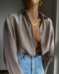 100 silk taupe shirt
