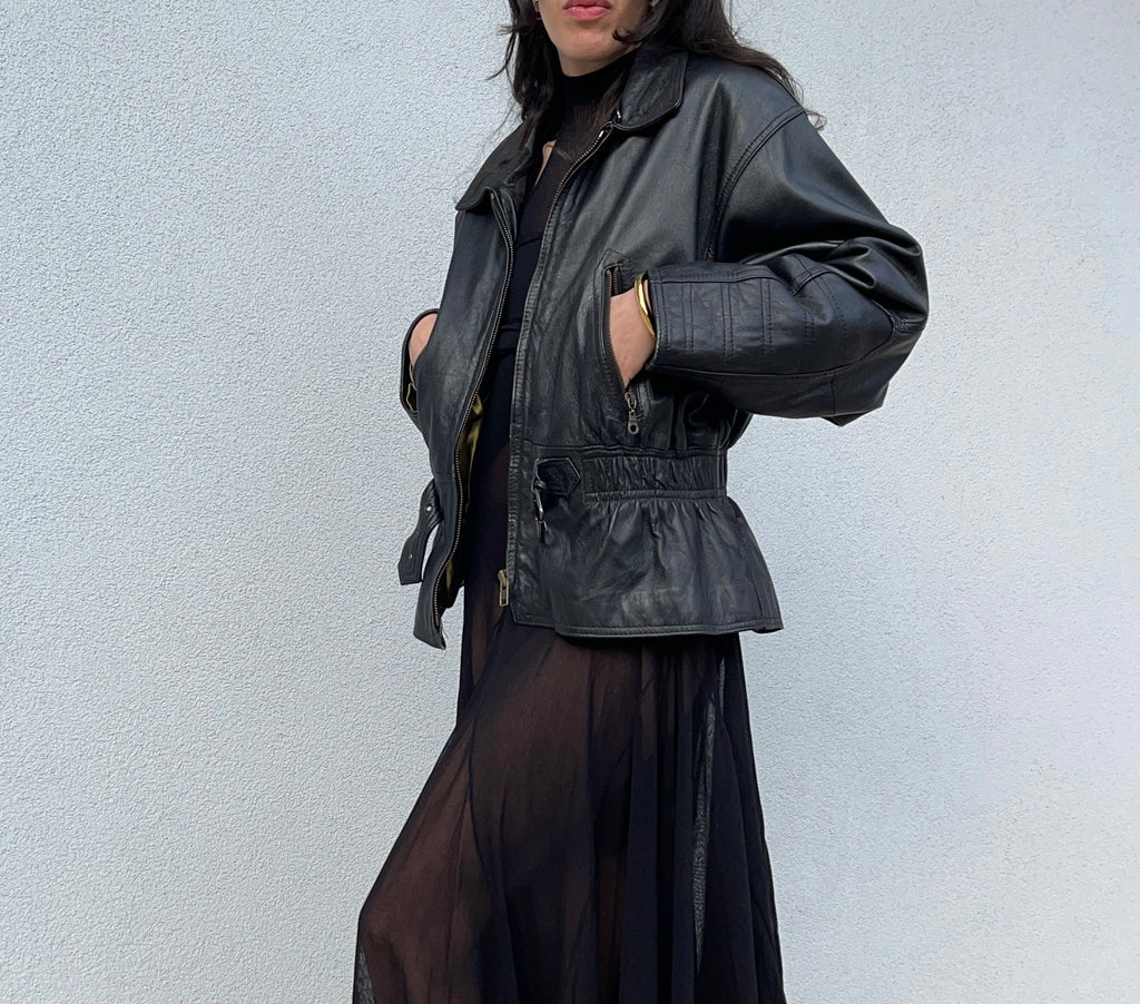 Leather bomber jacket