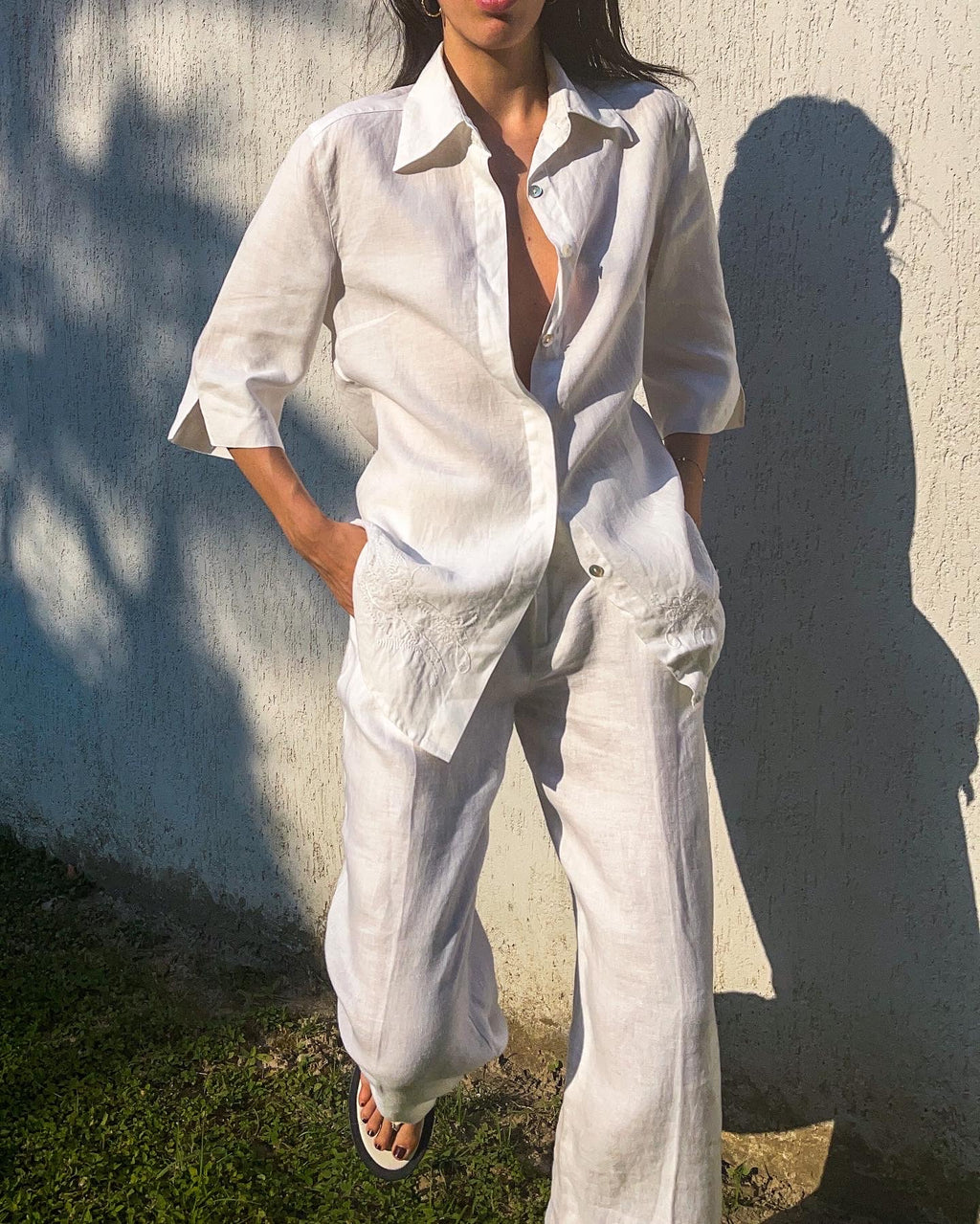100 linen embroided shirt